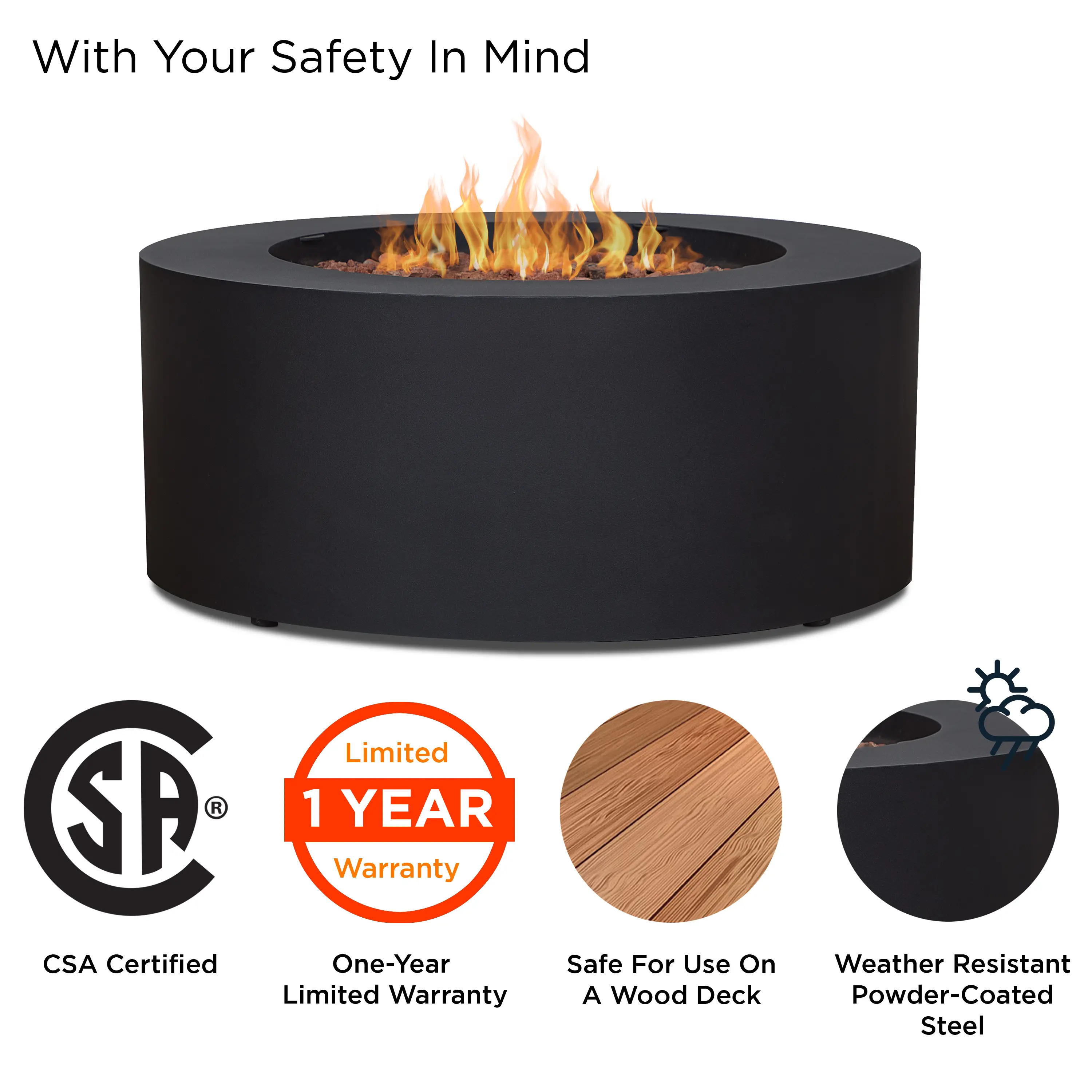 C9815LP-BLK Aegean 36 Round Steel Gas Fire Pit Table in Black-6