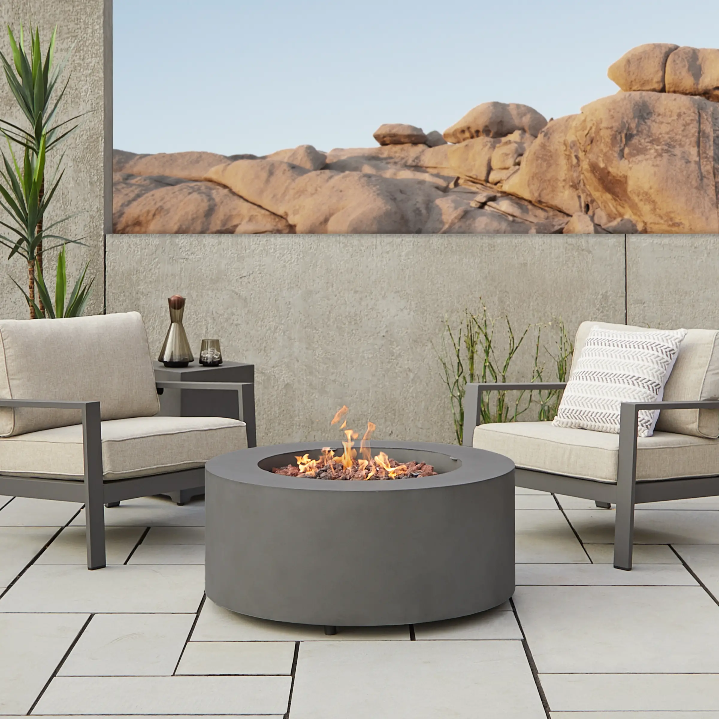 C9815LP-WSLT Aegean 36 Round Steel Gas Fire Pit Table in Weathered Slate-2
