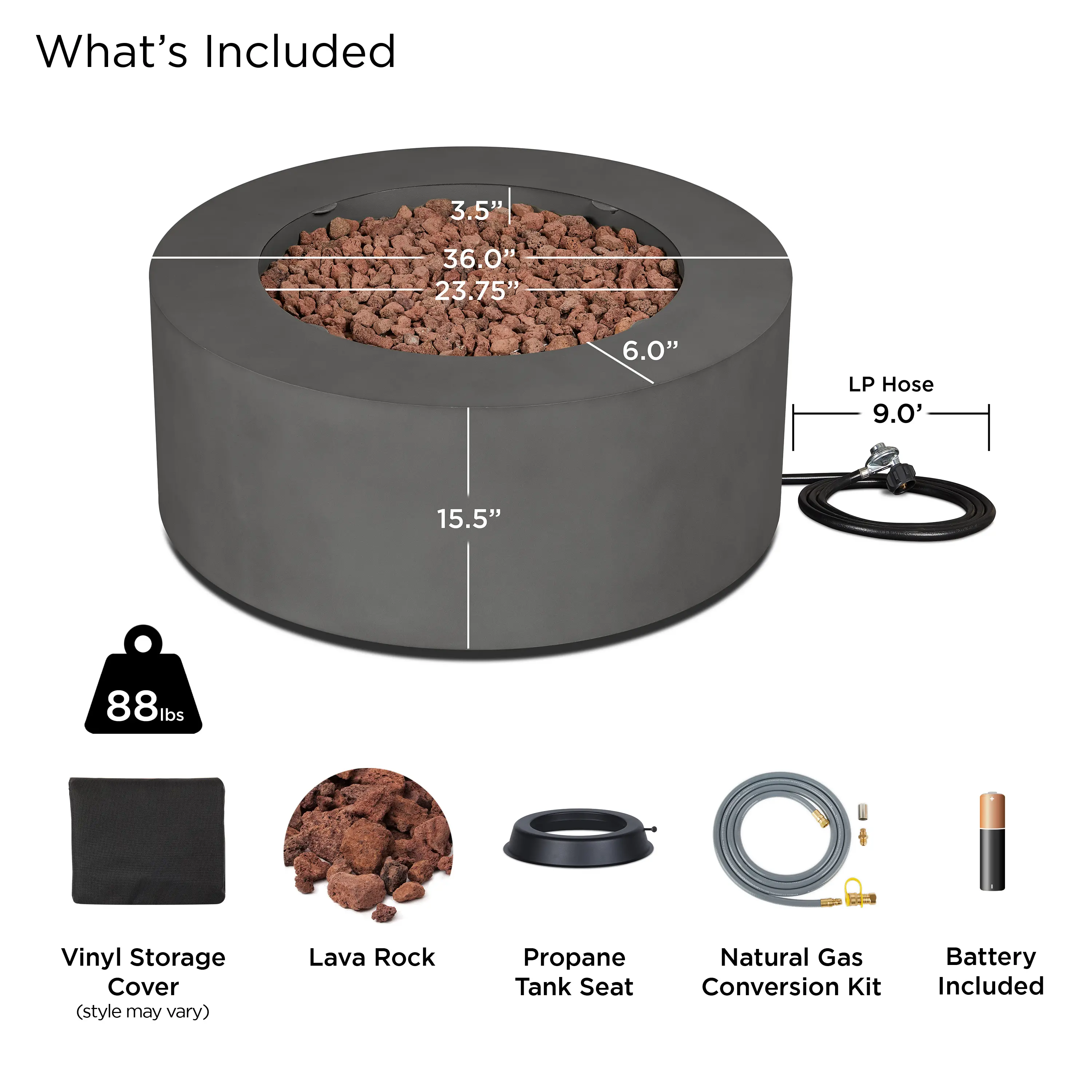 C9815LP-WSLT Aegean 36 Round Steel Gas Fire Pit Table in Weathered Slate-10