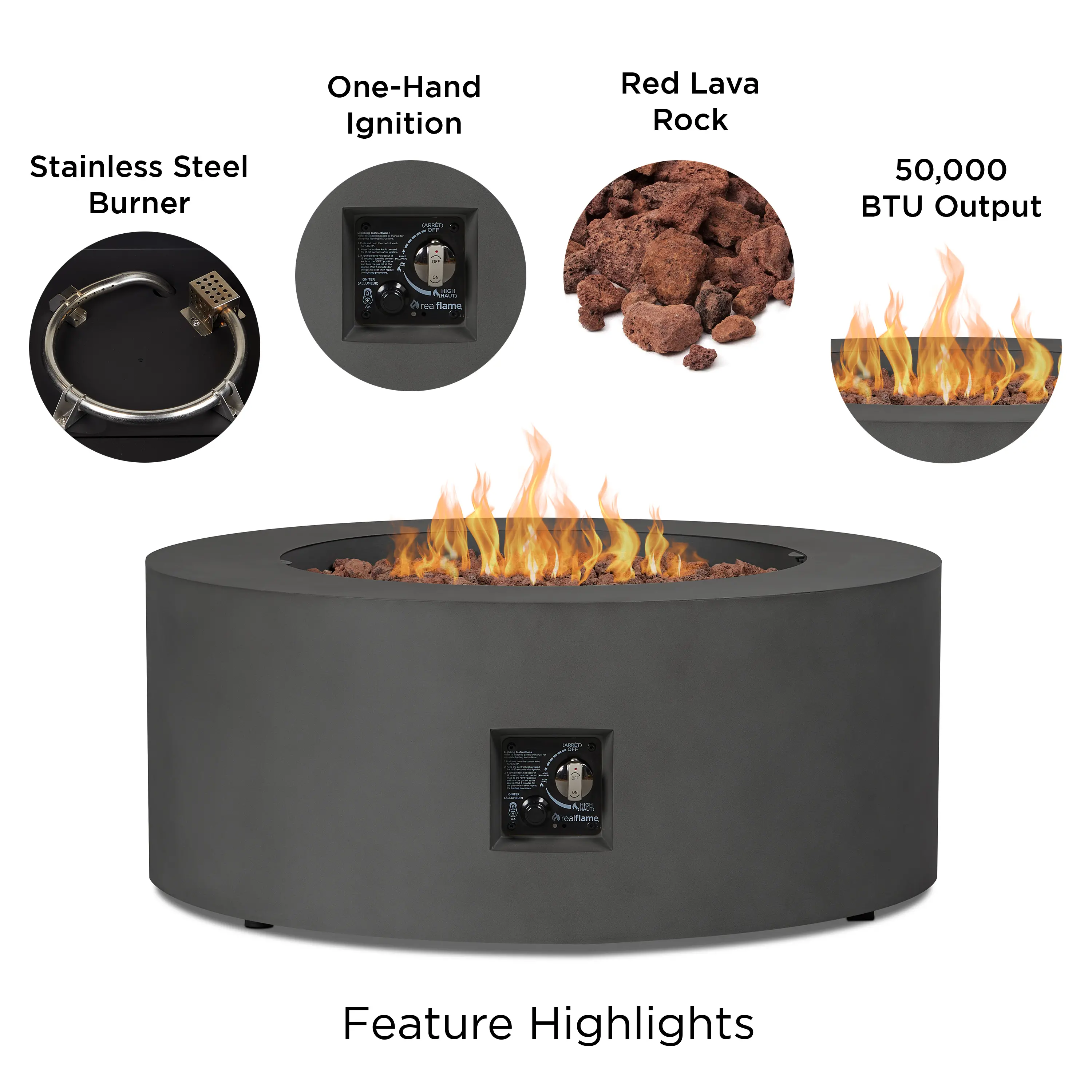 C9815LP-WSLT Aegean 36 Round Steel Gas Fire Pit Table in Weathered Slate-5