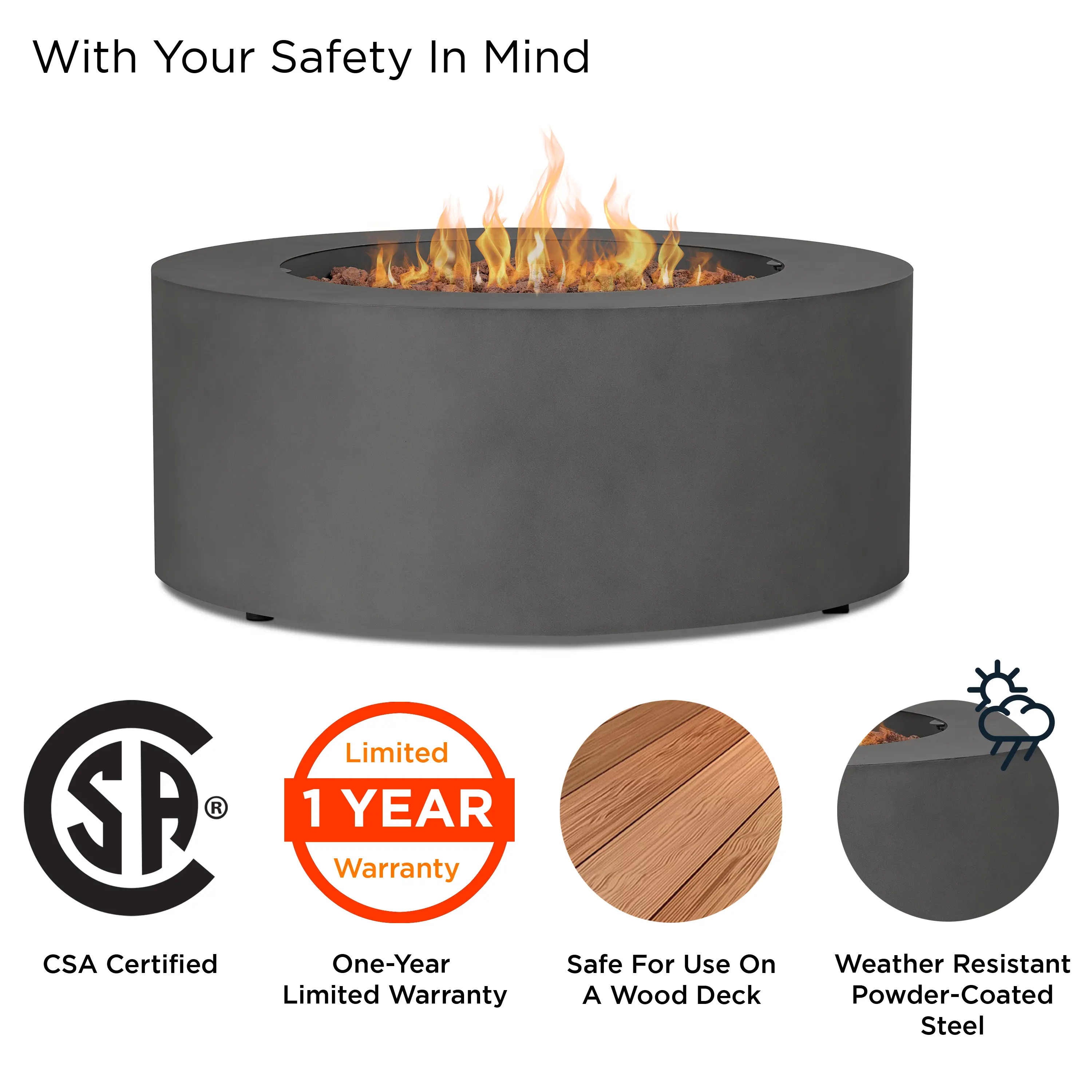 C9815LP-WSLT Aegean 36 Round Steel Gas Fire Pit Table in Weathered Slate-6