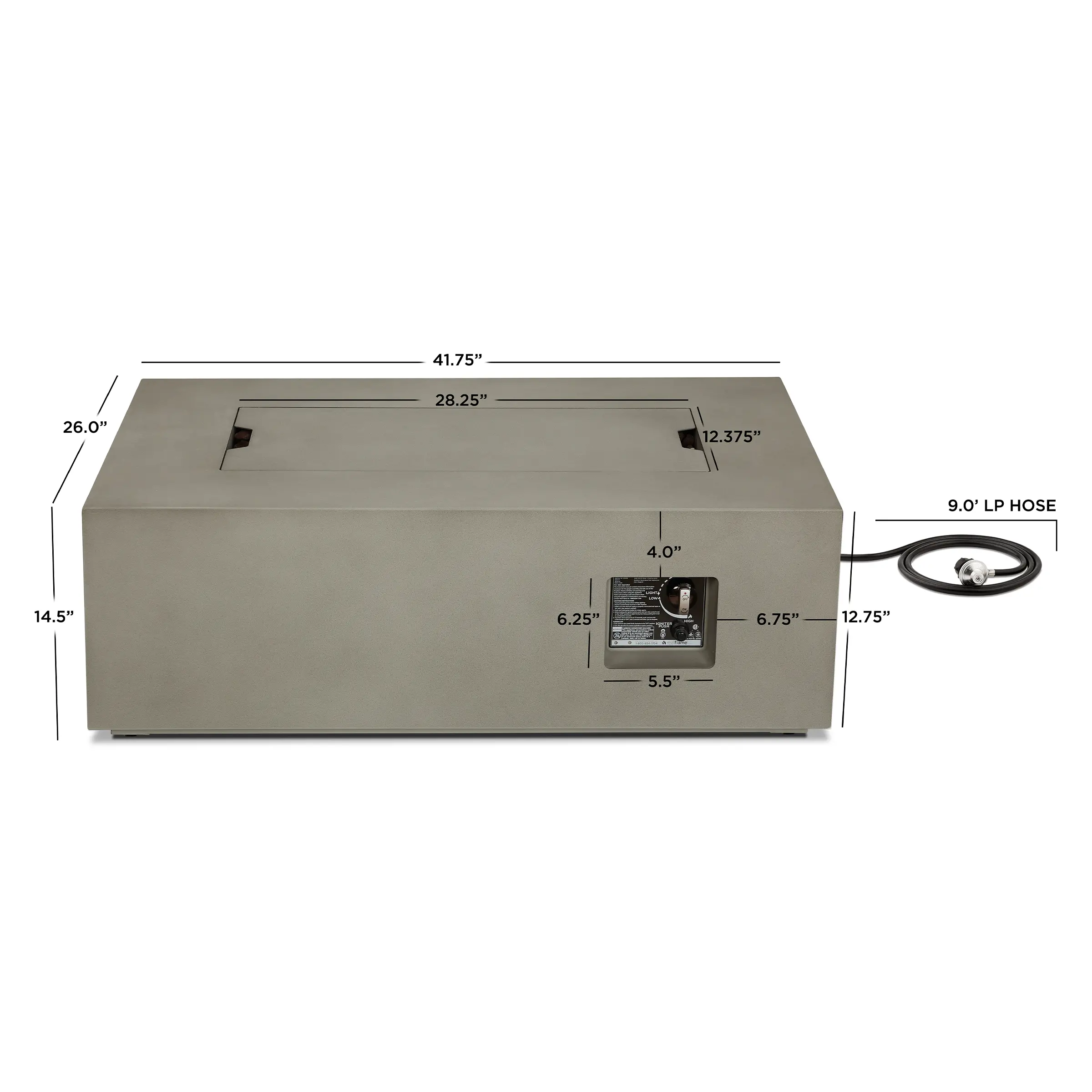 C9811LP-MGRY Aegean 42 Rectangle Gas Fire Pit Table in Mist Gray-10