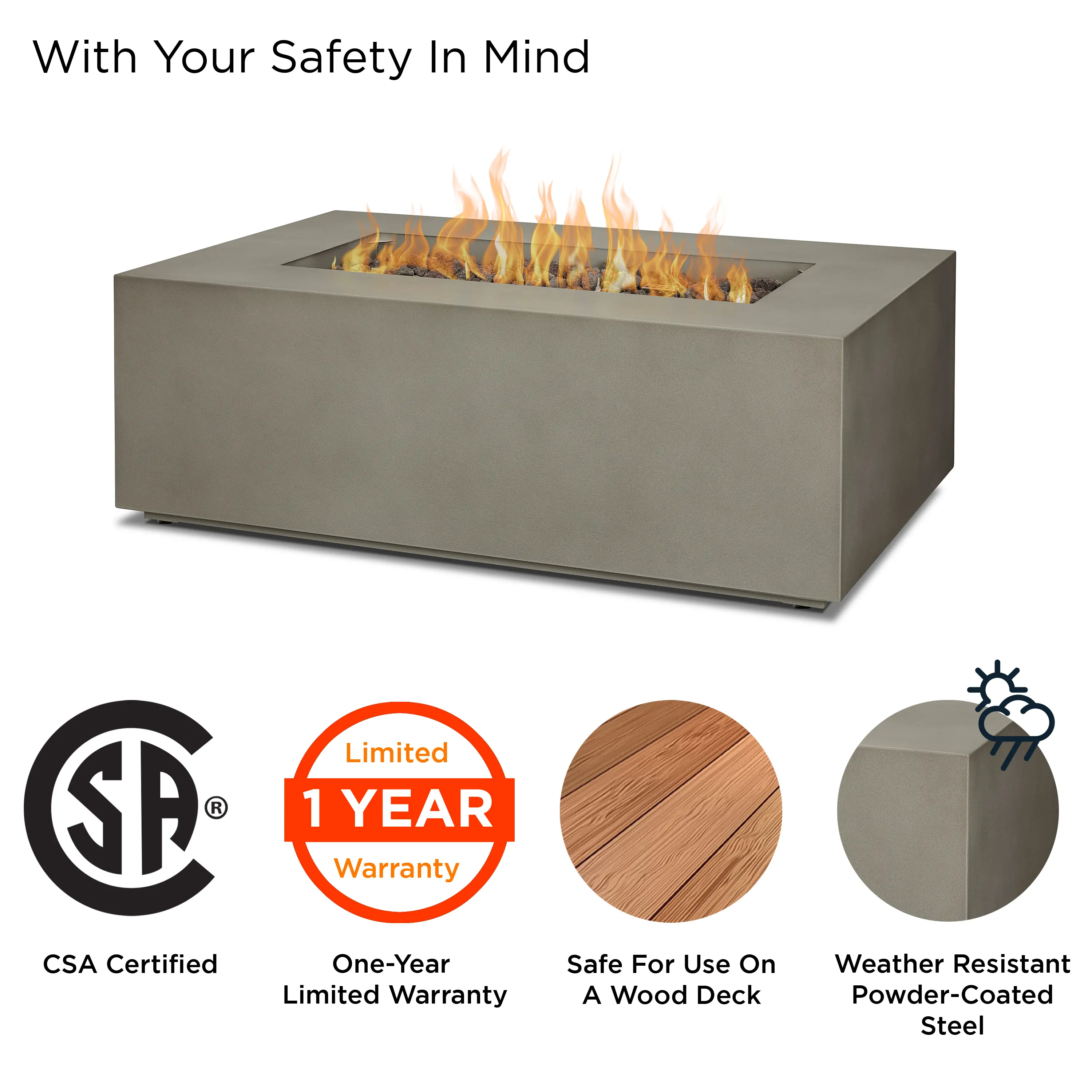 C9811LP-MGRY Aegean 42 Rectangle Gas Fire Pit Table in Mist Gray-4