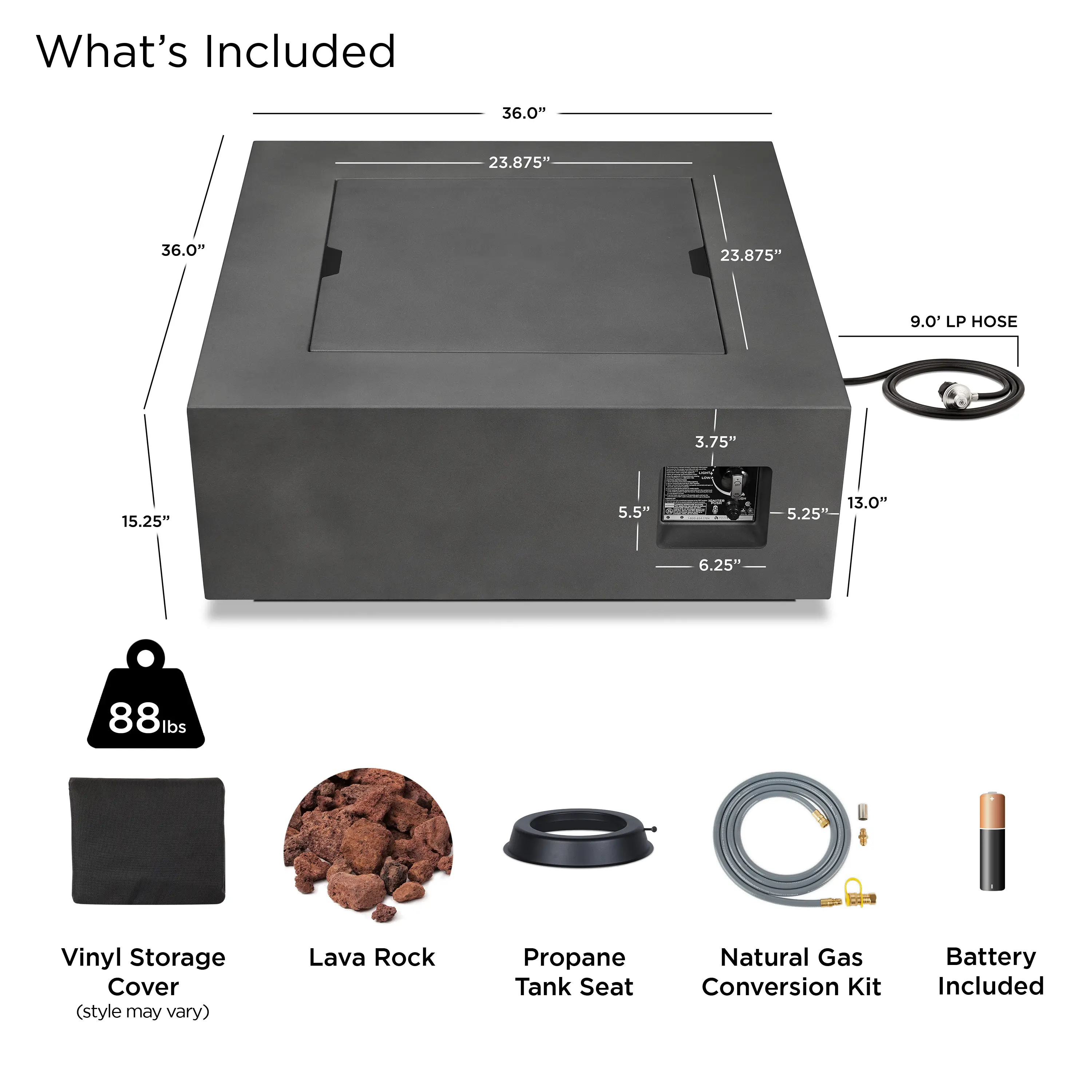 C9812LP-WSLT Aegean 36 Square Steel Gas Fire Pit Table in Weathered Slate-11