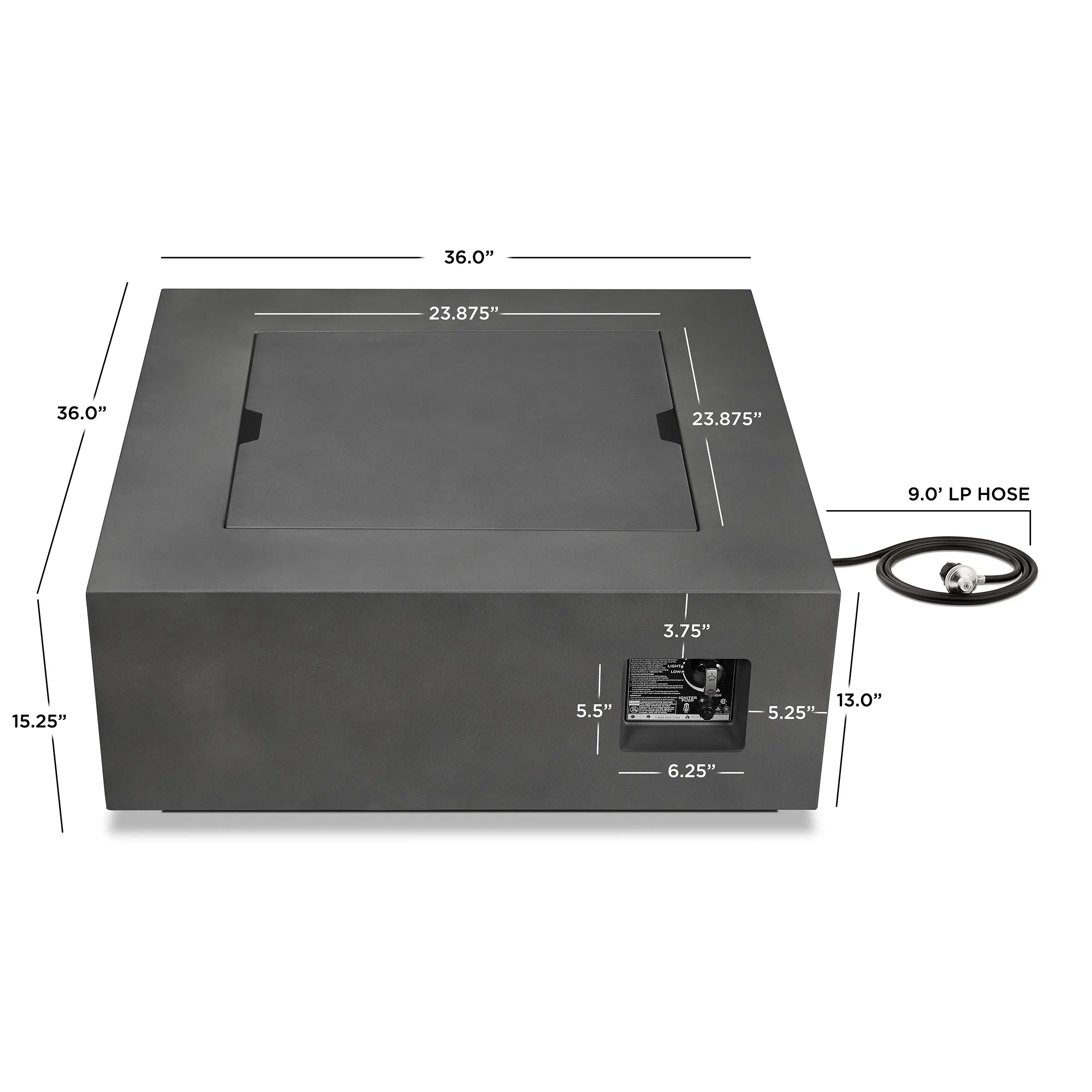 C9812LP-WSLT Aegean 36 Square Steel Gas Fire Pit Table in Weathered Slate-12