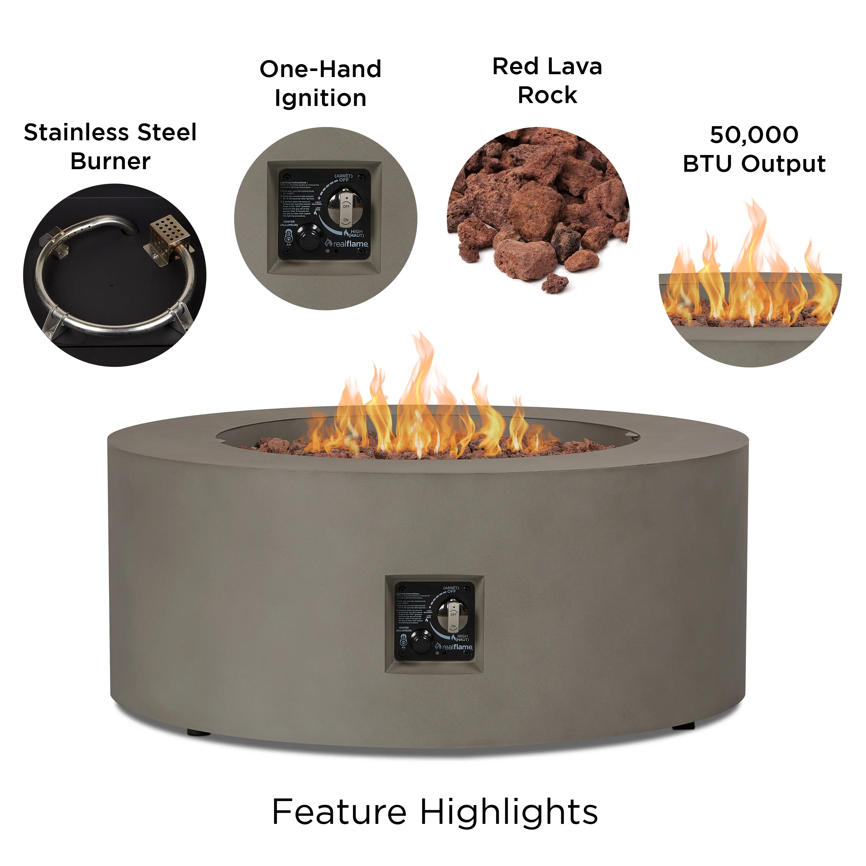C9815LP-MGRY Aegean 36 Round Steel Gas Fire Pit Table in Mist Gray-3