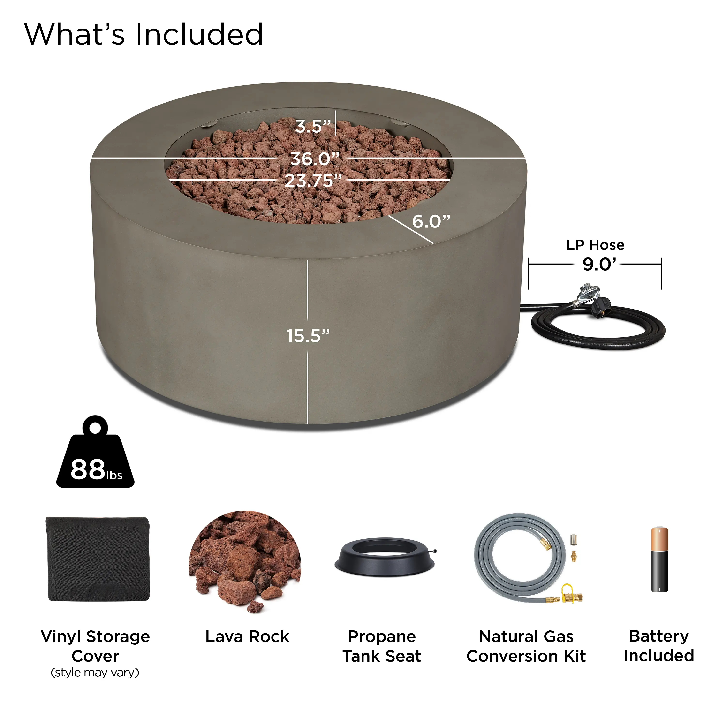C9815LP-MGRY Aegean 36 Round Steel Gas Fire Pit Table in Mist Gray-4