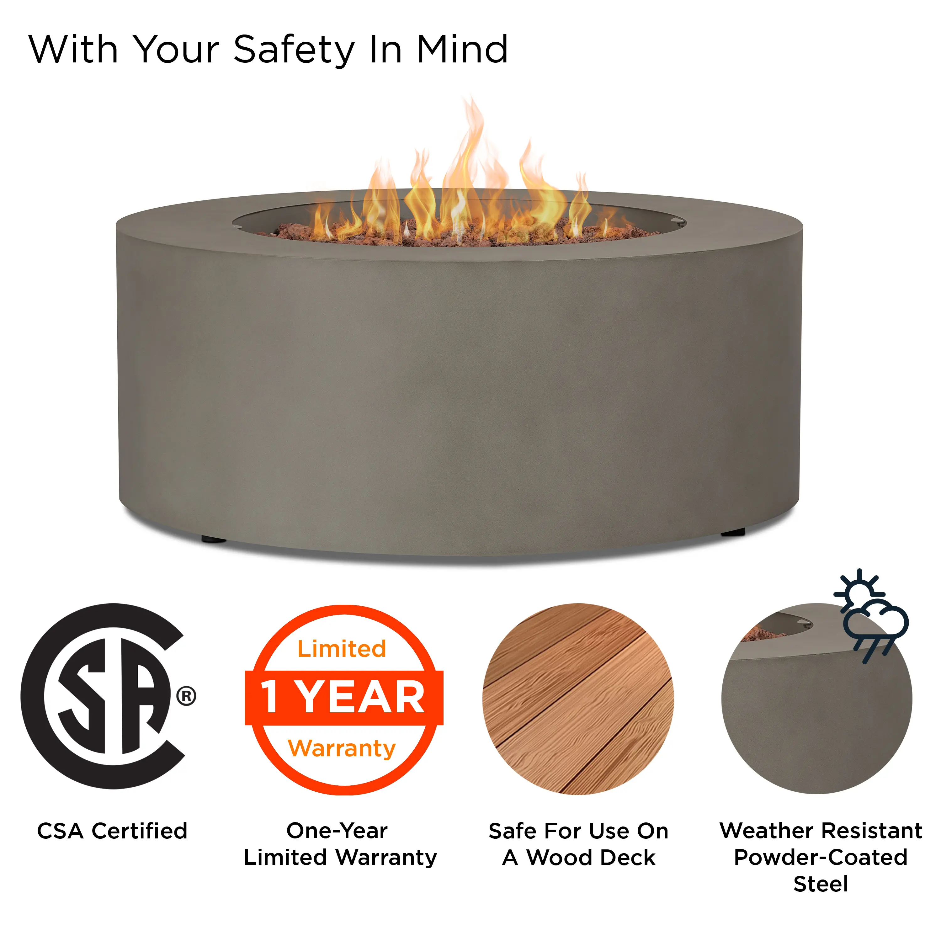 C9815LP-MGRY Aegean 36 Round Steel Gas Fire Pit Table in Mist Gray-8