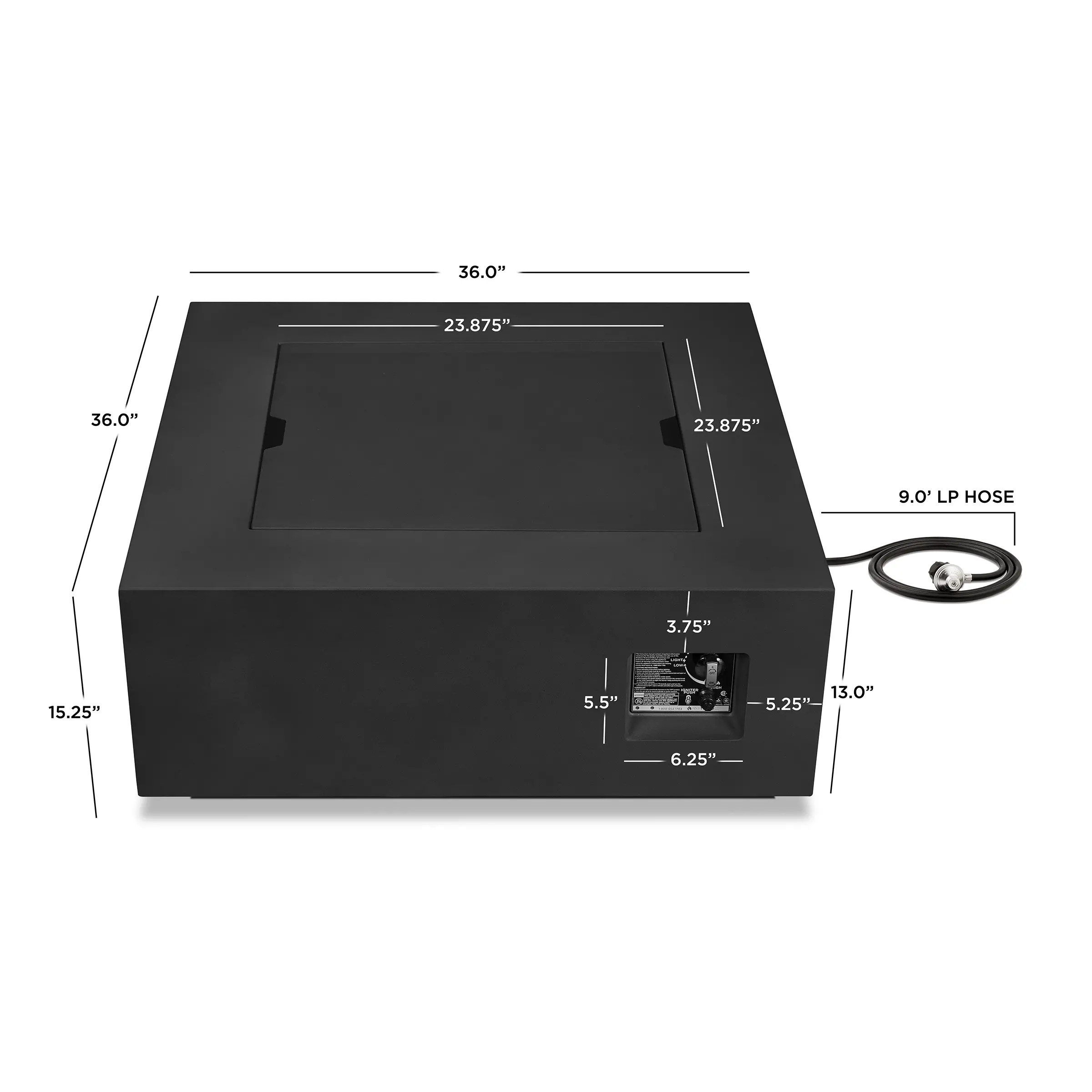 C9812LP-BLK Aegean 36 Square Steel Gas Fire Pit Table in Black-11