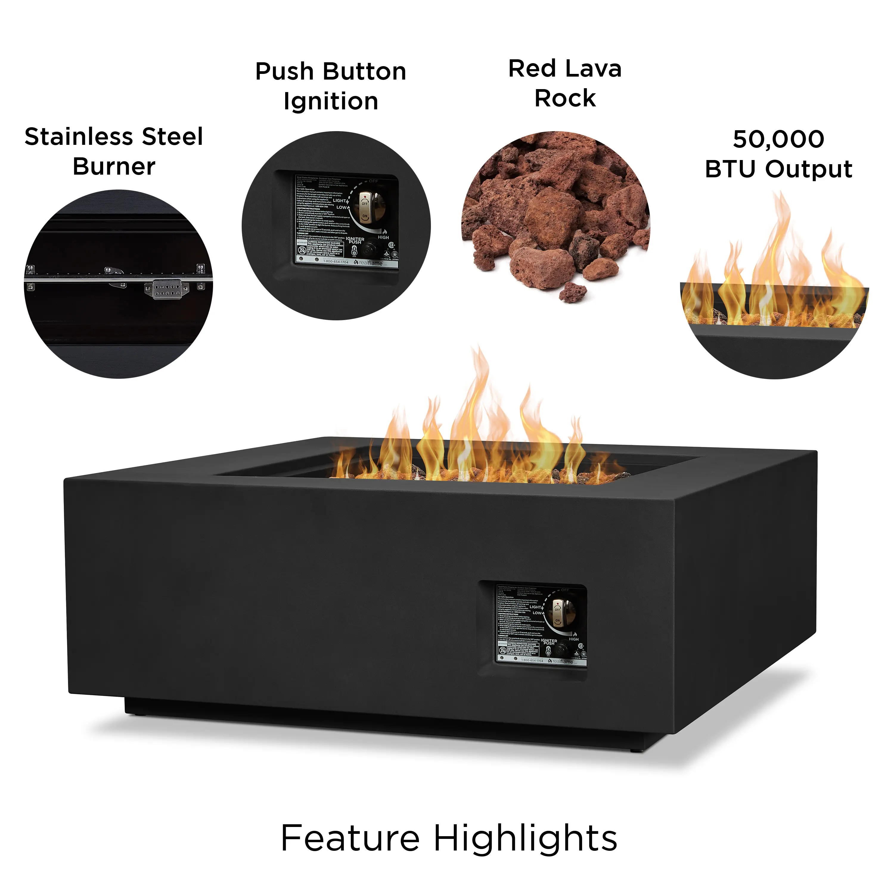 C9812LP-BLK Aegean 36 Square Steel Gas Fire Pit Table in Black-4
