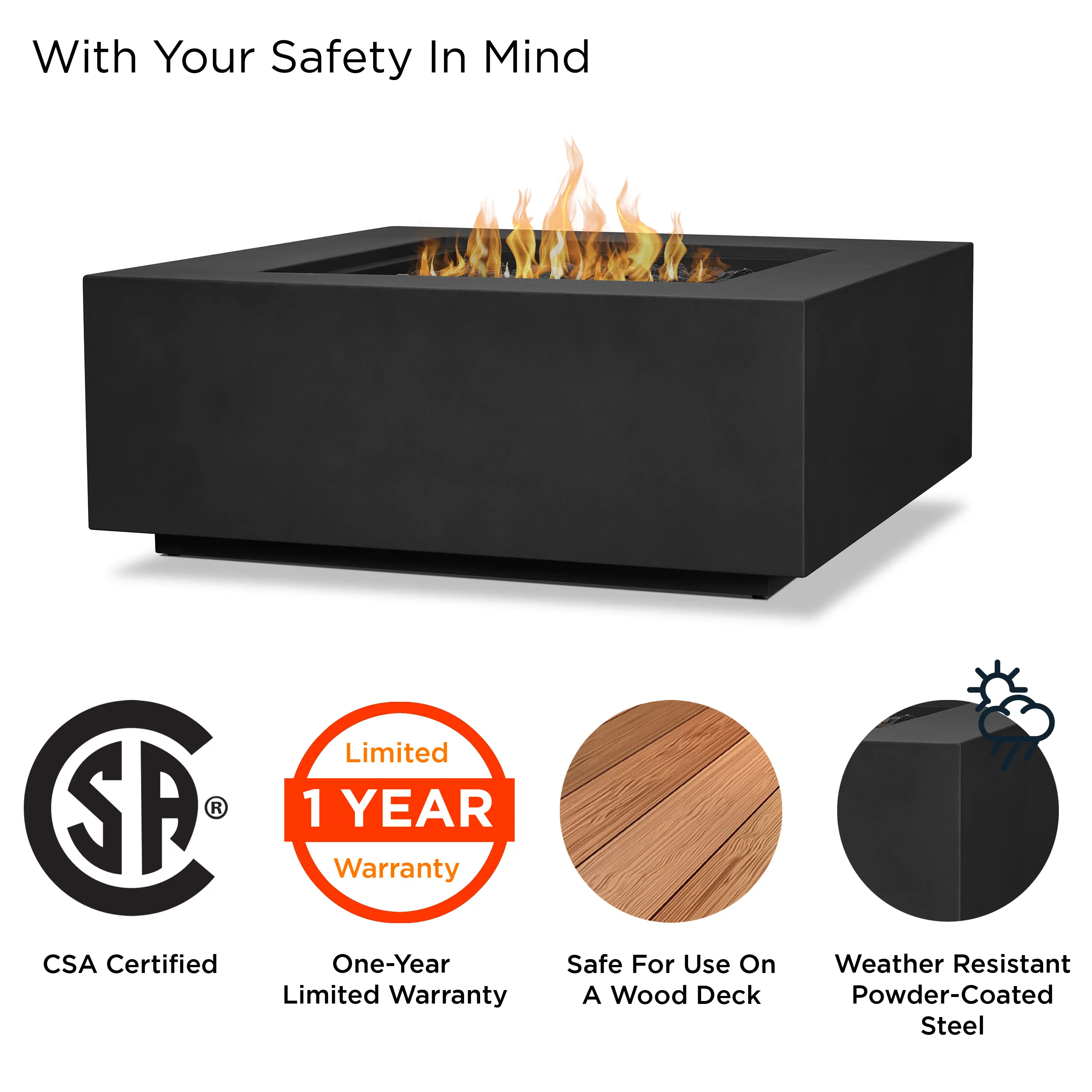 C9812LP-BLK Aegean 36 Square Steel Gas Fire Pit Table in Black-5