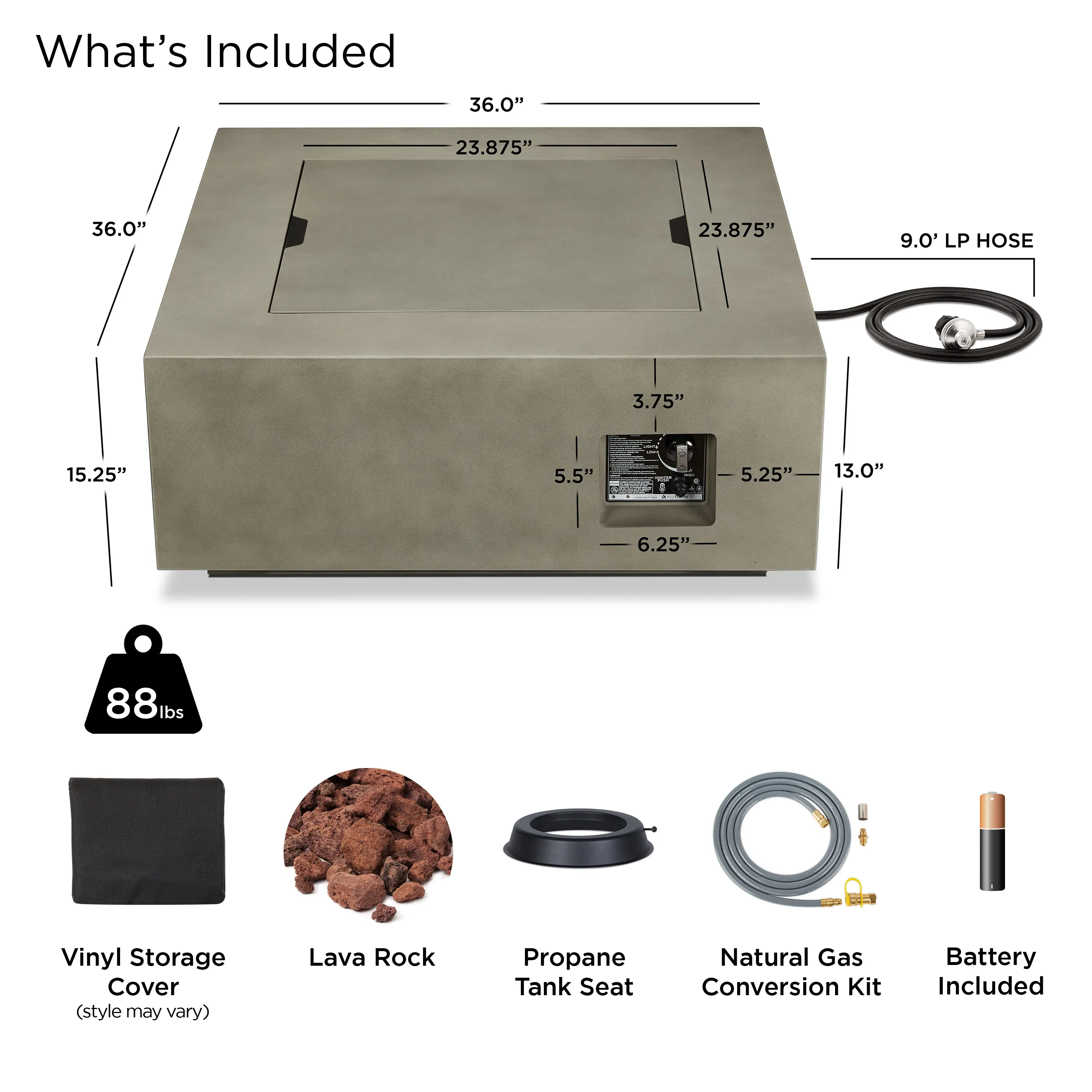 C9812LP-MGRY Aegean 36 Square Steel Gas Fire Pit Table in Mist Gray-11