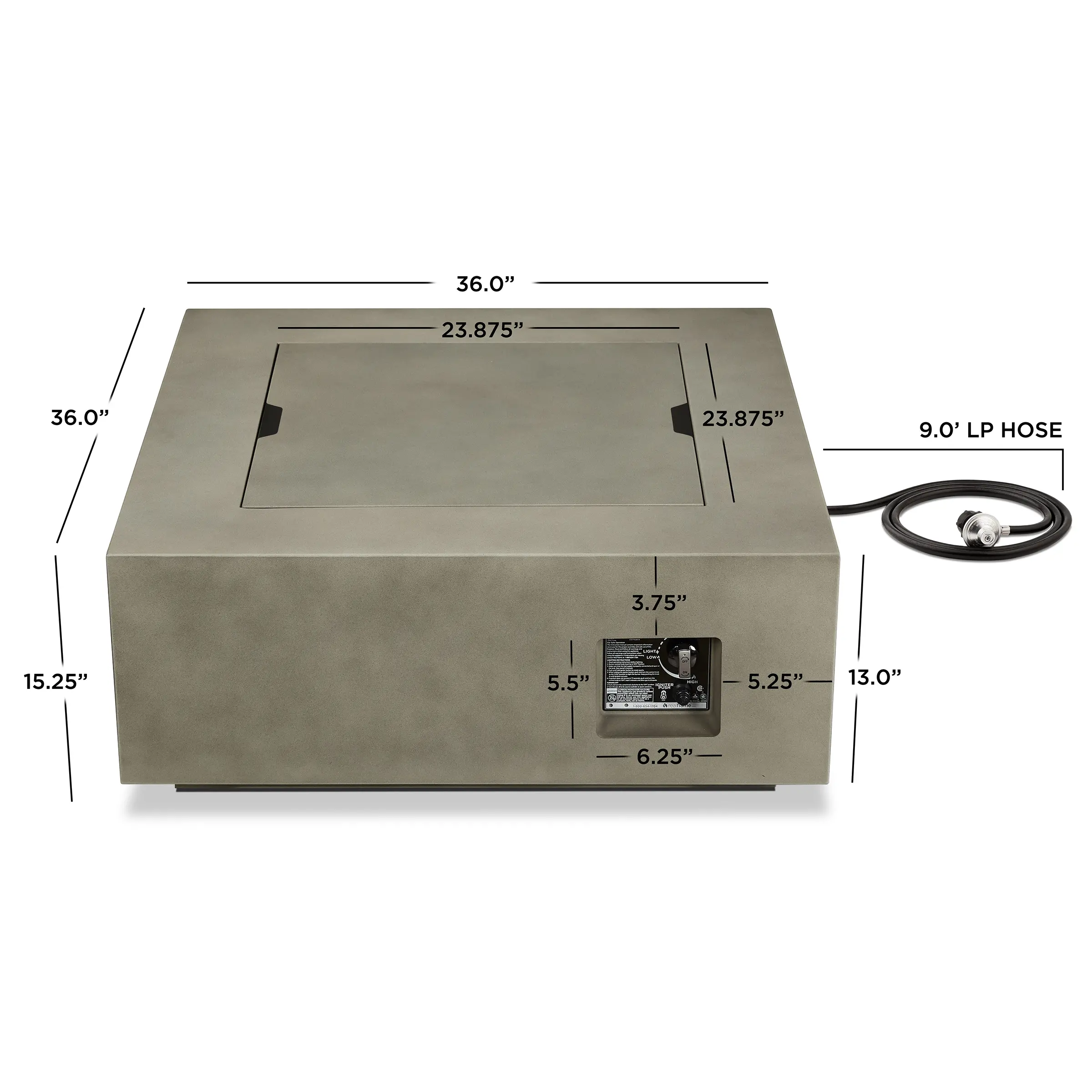 C9812LP-MGRY Aegean 36 Square Steel Gas Fire Pit Table in Mist Gray-12