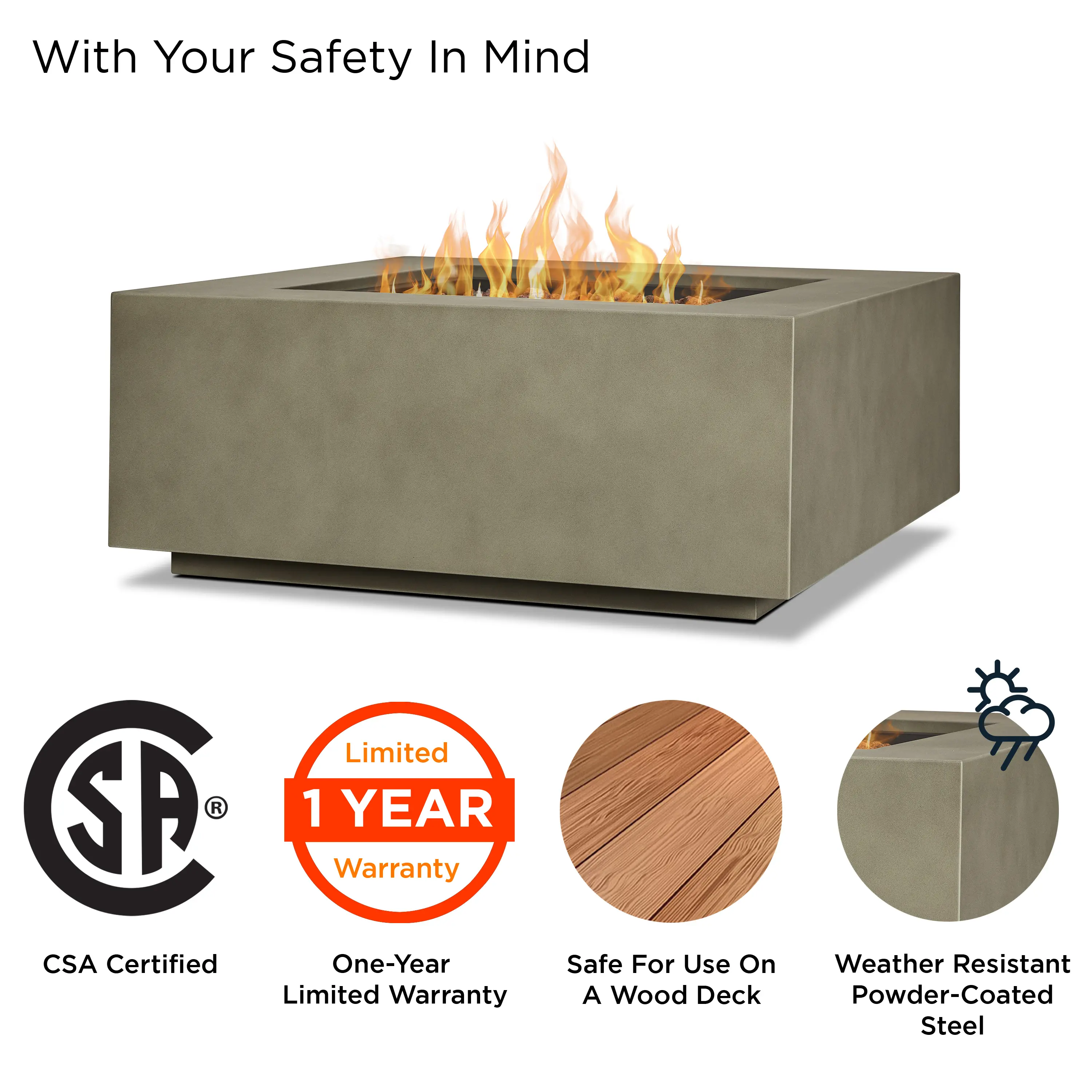 C9812LP-MGRY Aegean 36 Square Steel Gas Fire Pit Table in Mist Gray-4