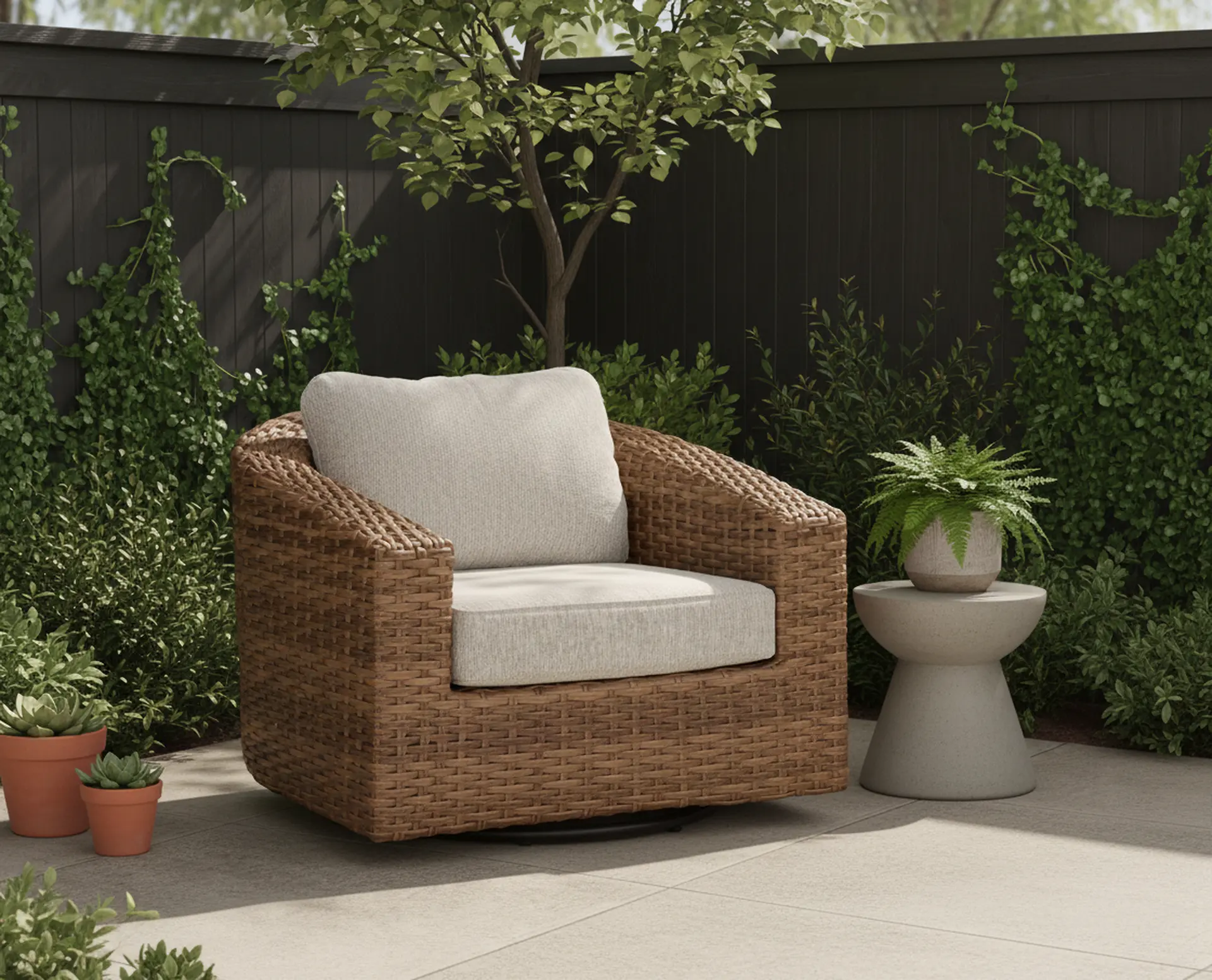 Julian Brown Patio Swivel Lounge Chair-2