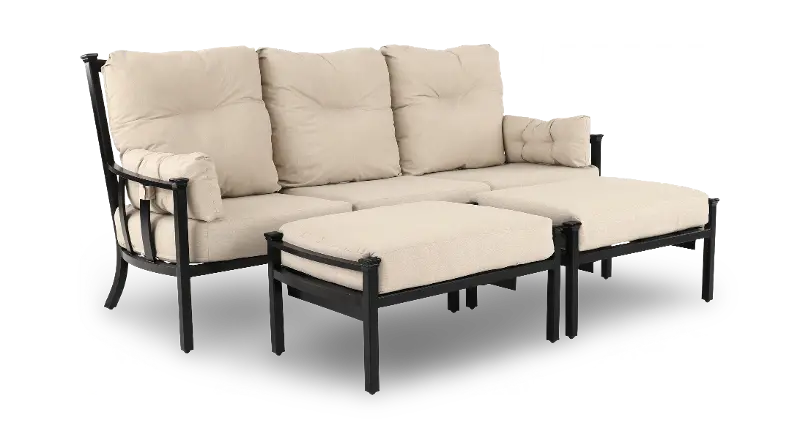 Seville 3 Piece Beige Patio Sofa and Ottoman Set