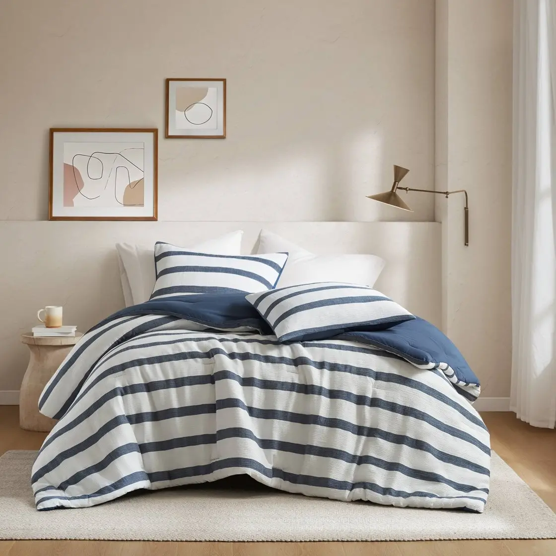 Twin Blue Stripe Comforter 2-Piece Set-2