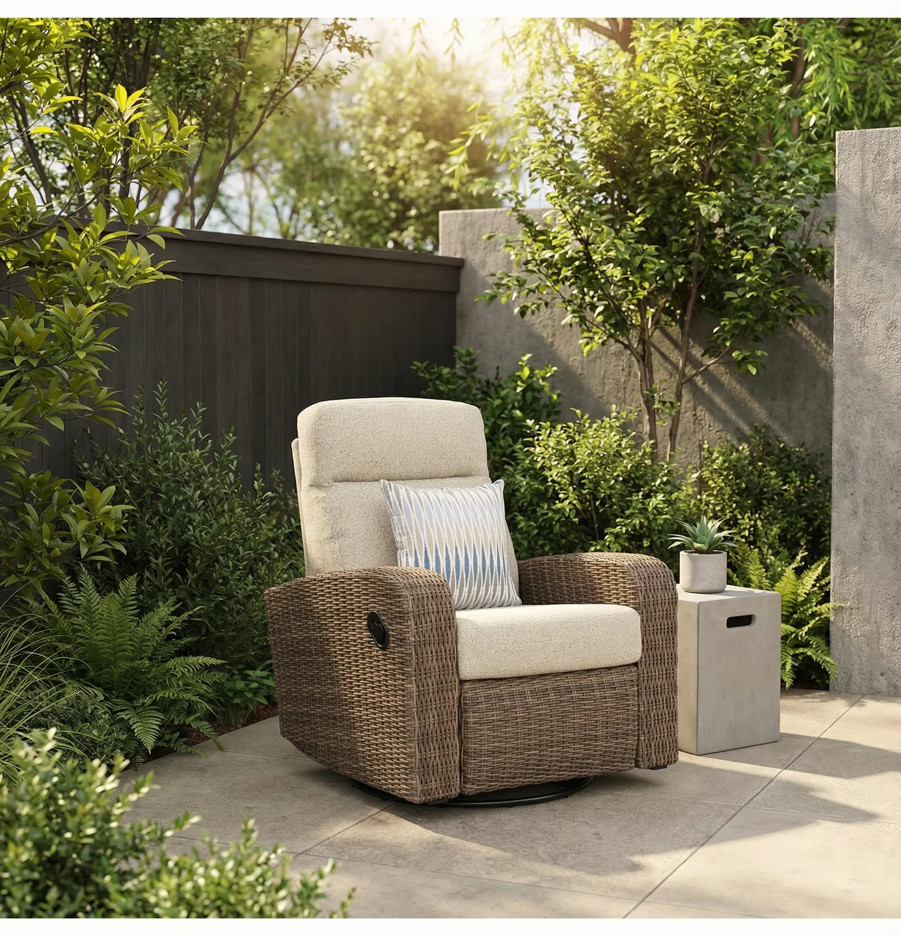 Pebble Beige Swivel and Glide Patio Recliner-2