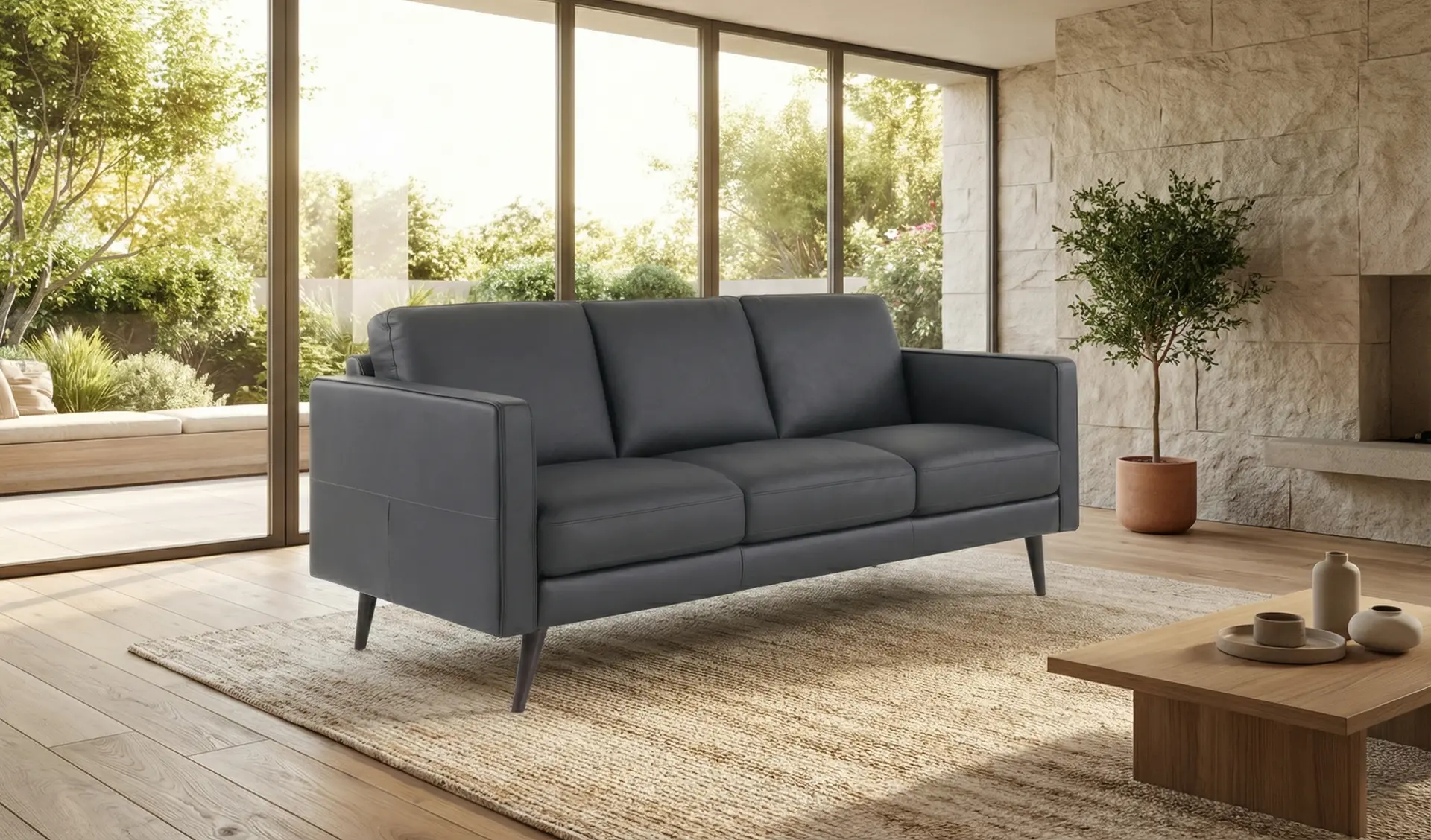 C092-064/A0D5 Destrezza Black Leather Sofa-11