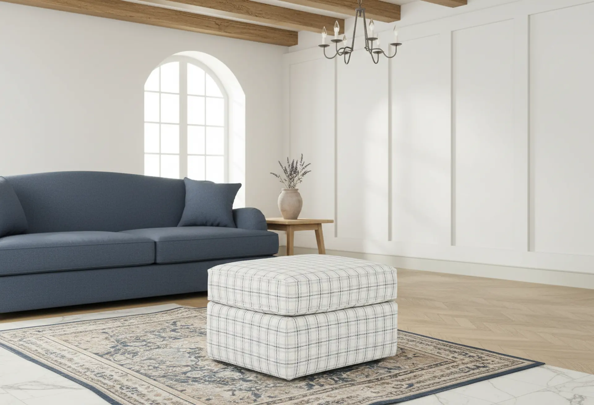 Nessa Off-White Plaid Ottoman-9