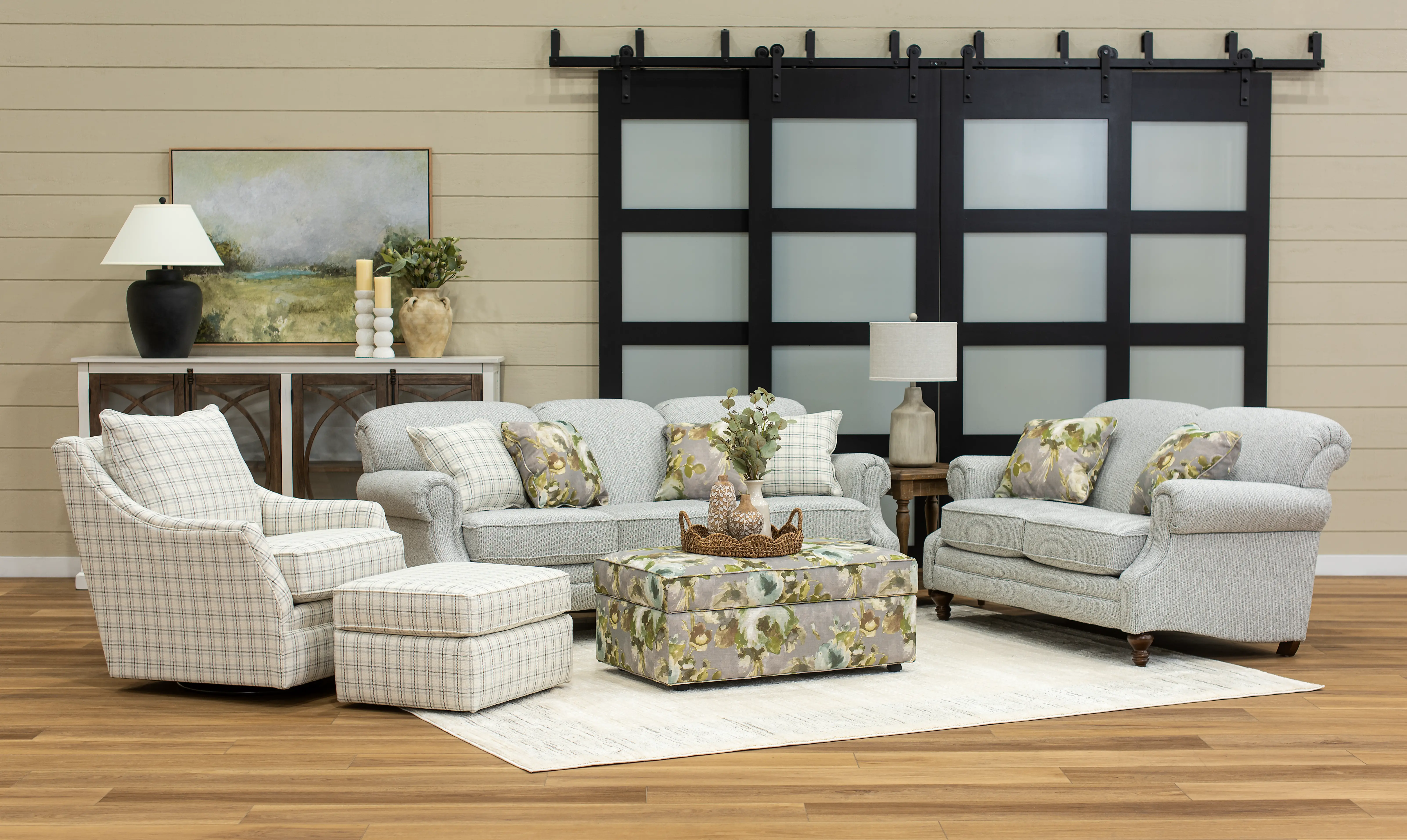 Nessa Off-White Plaid Ottoman-2
