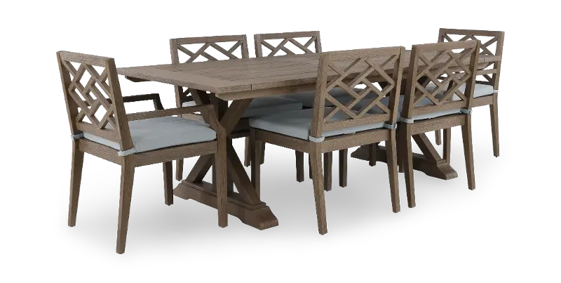 Maldives 7 Piece Brown and Light Blue Patio Dining Set