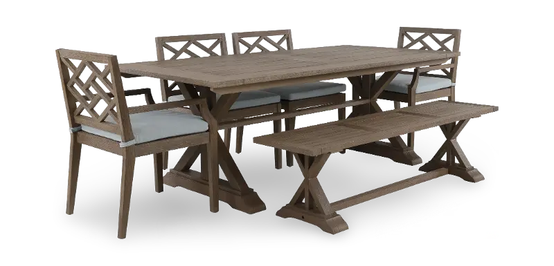 Maldives 6 Piece Brown and Light Blue Patio Dining Set