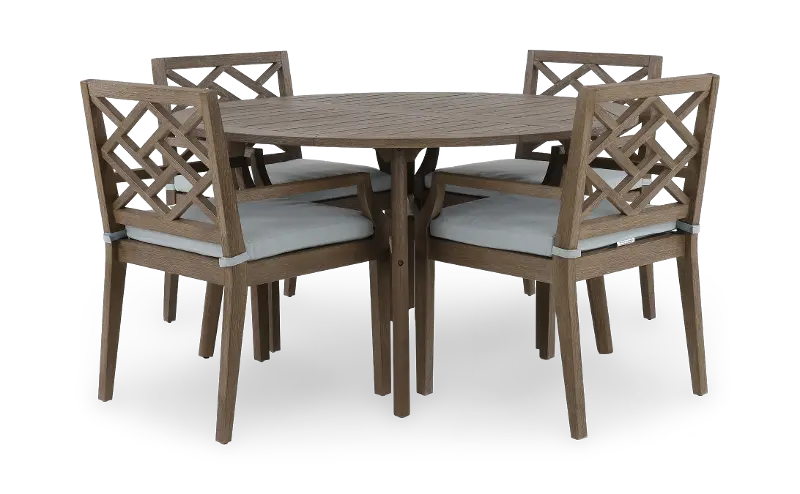 Maldives 5 Piece Brown and Light Blue Patio Dinging Set with Arm Chairs