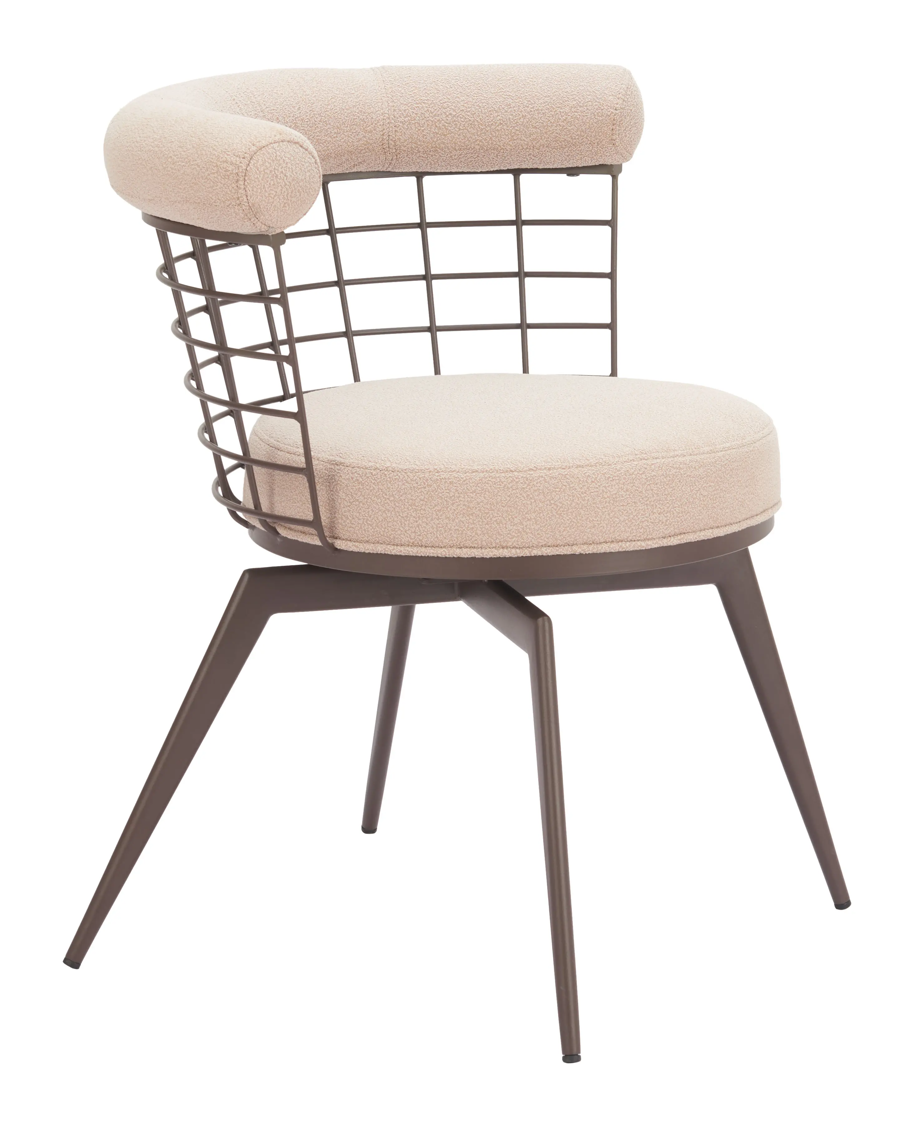 Saku Beige & Brown Swivel Dining Chair-1