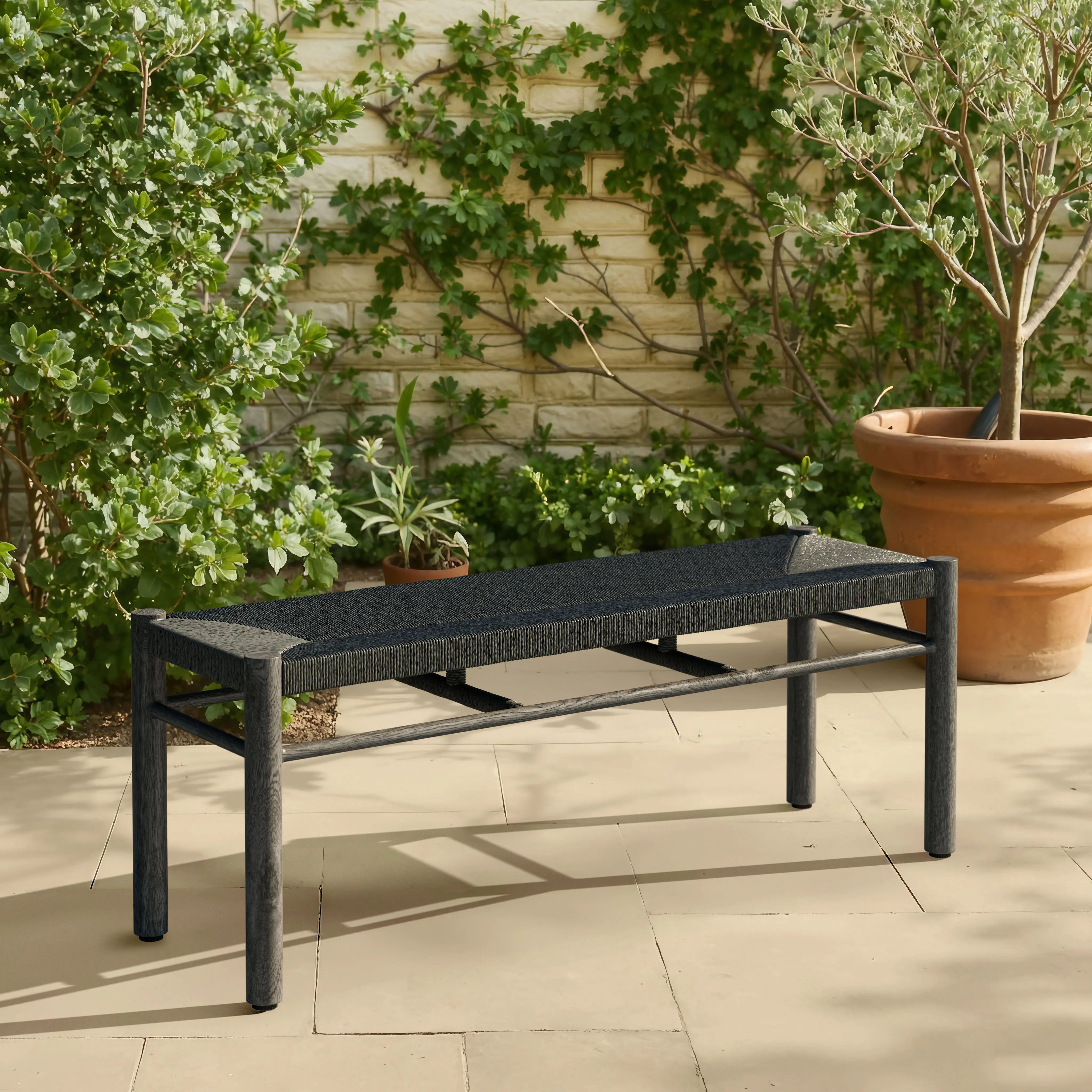 Iska Outdoor Black Woven Bench-2