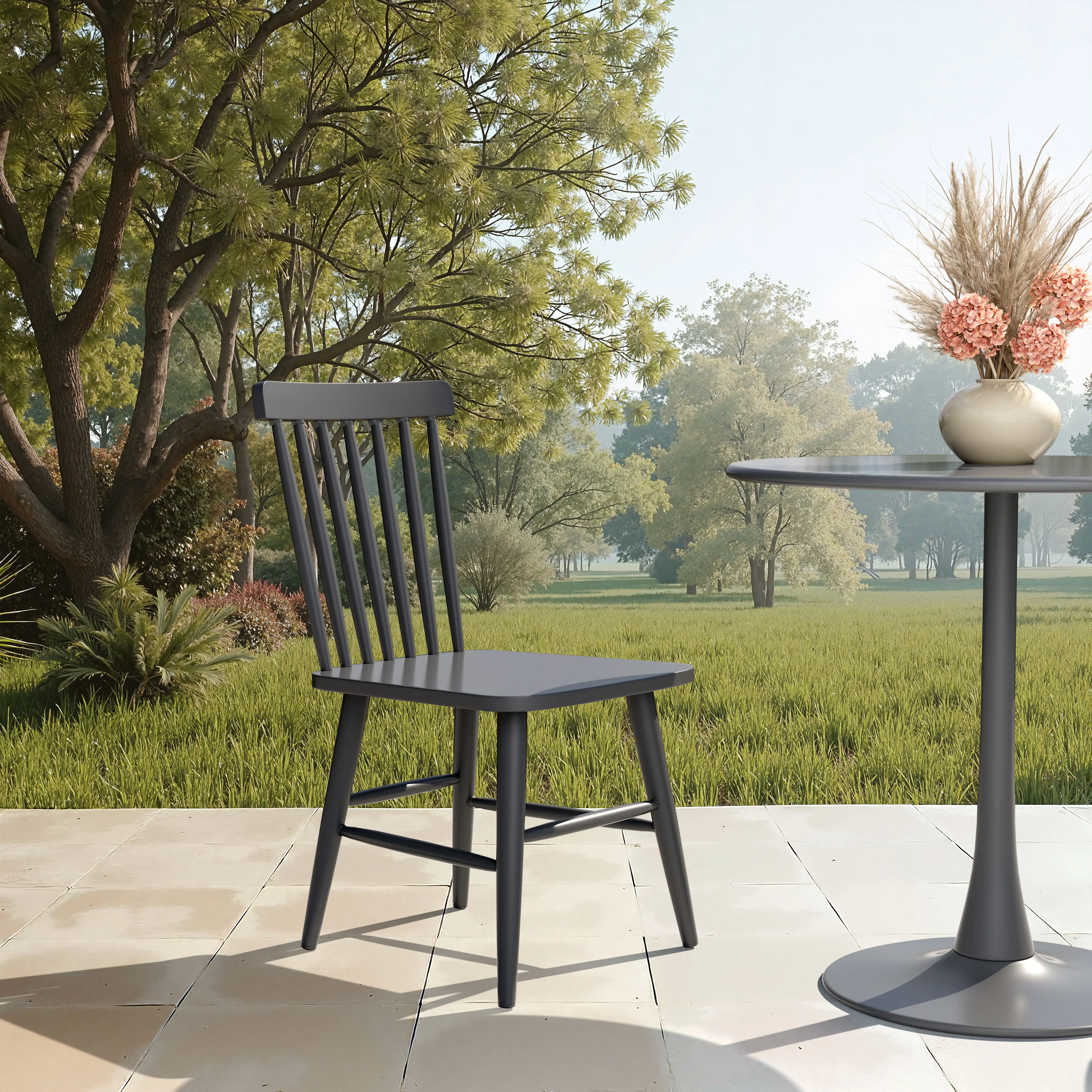 Zeilen Black Metal Patio Dining Chair, Set of 2-2