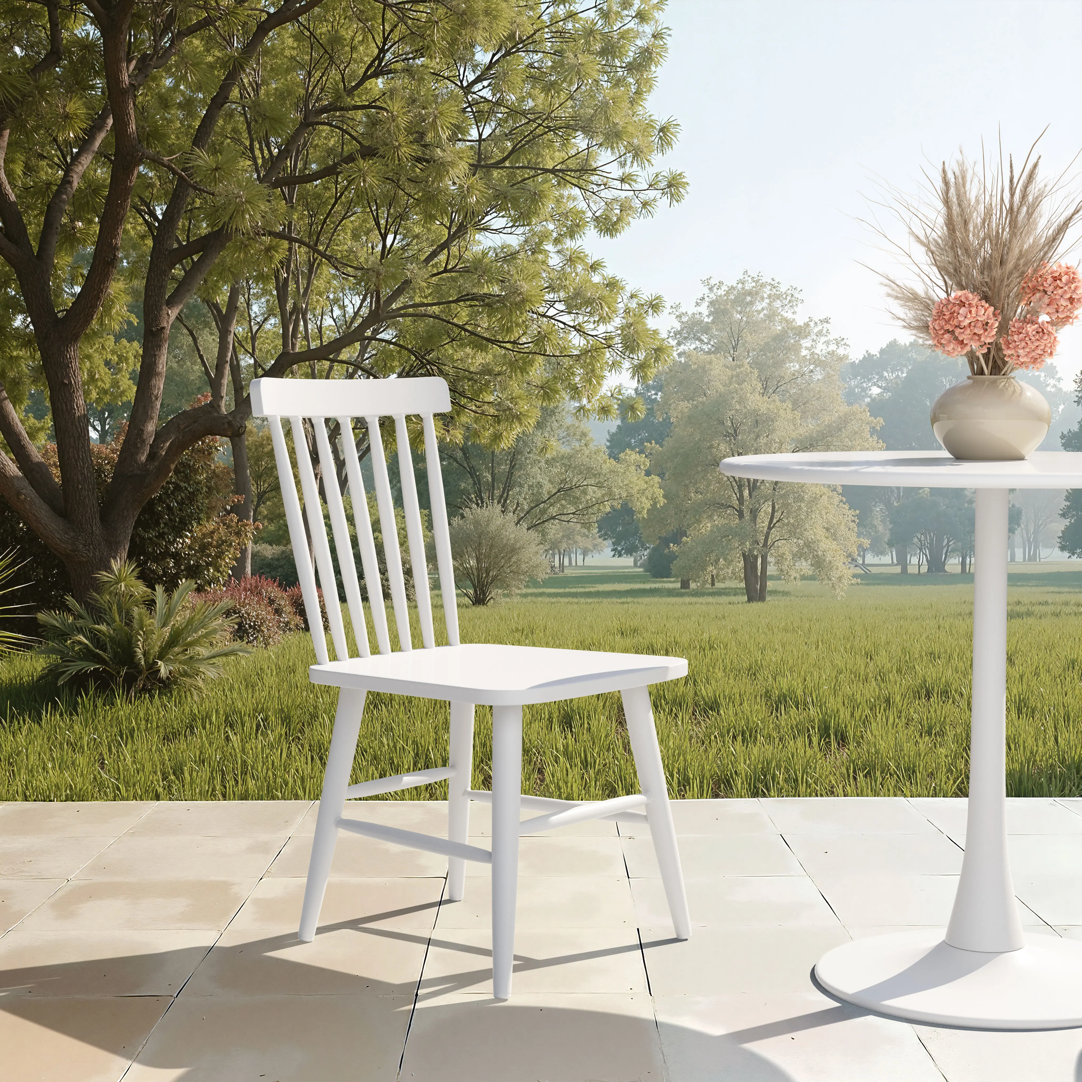Zeilen White Metal Patio Dining Chair, Set of 2-2
