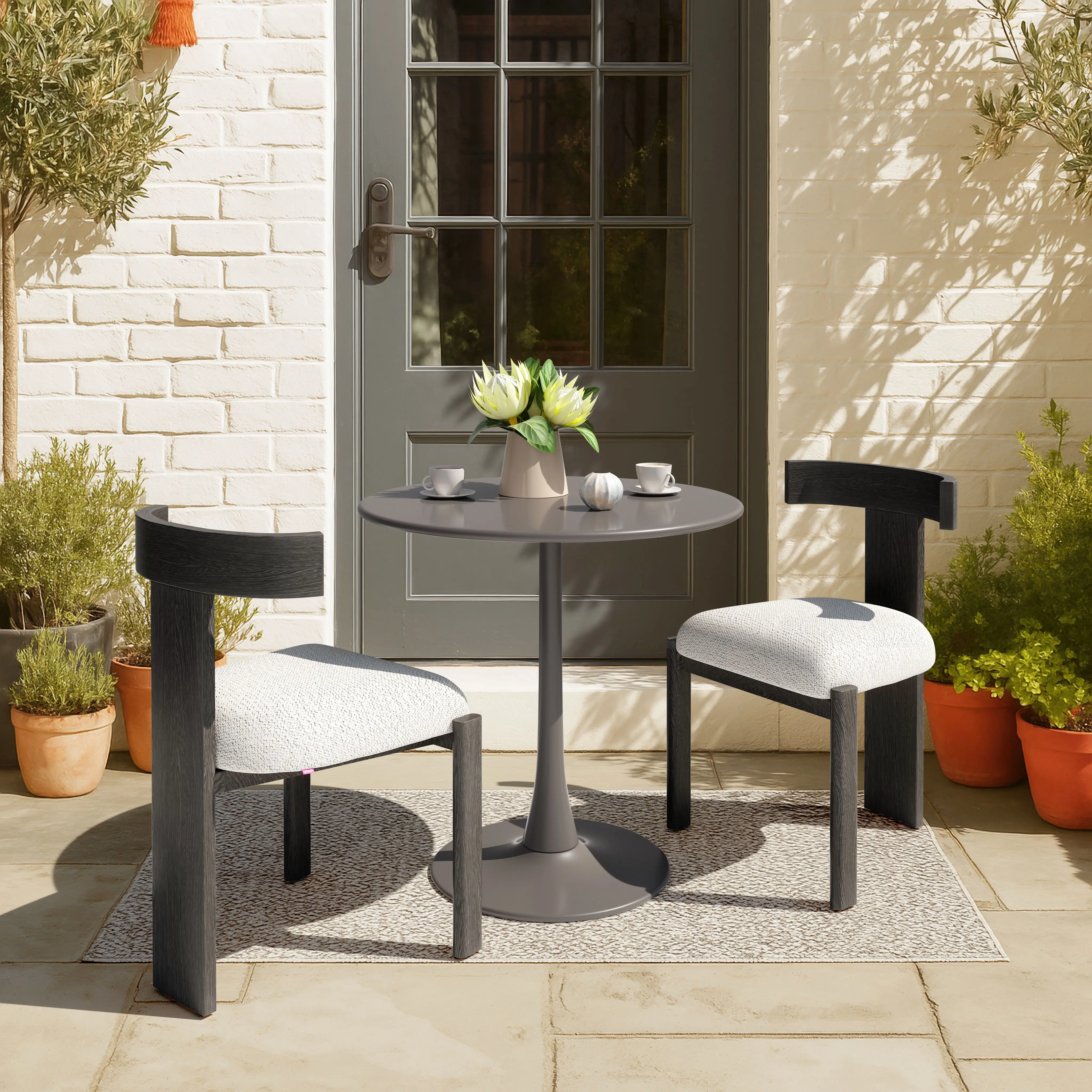 Tiana Black and Beige Outdoor Dining Chair-2