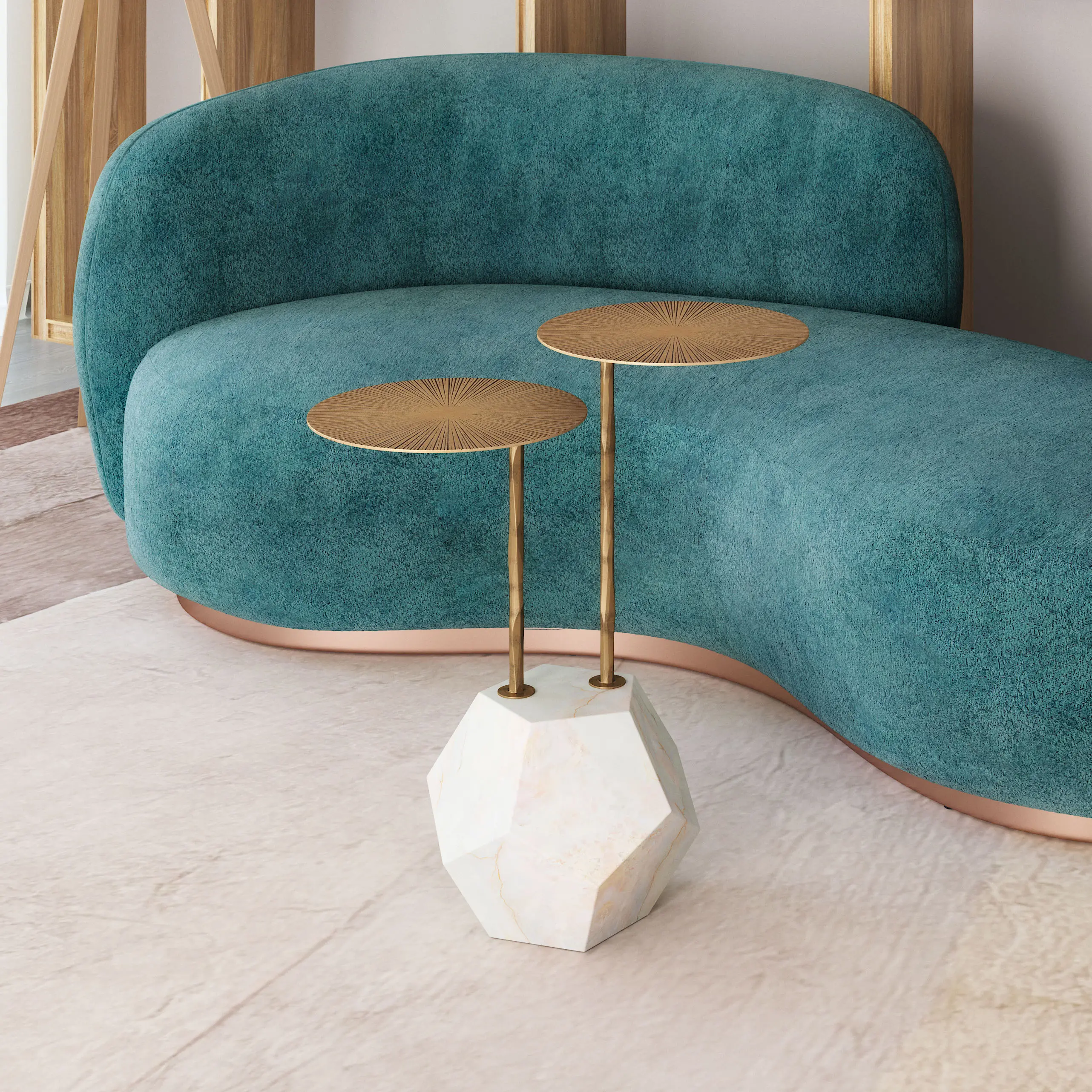 Anten Brass & White Marble Side Table-2