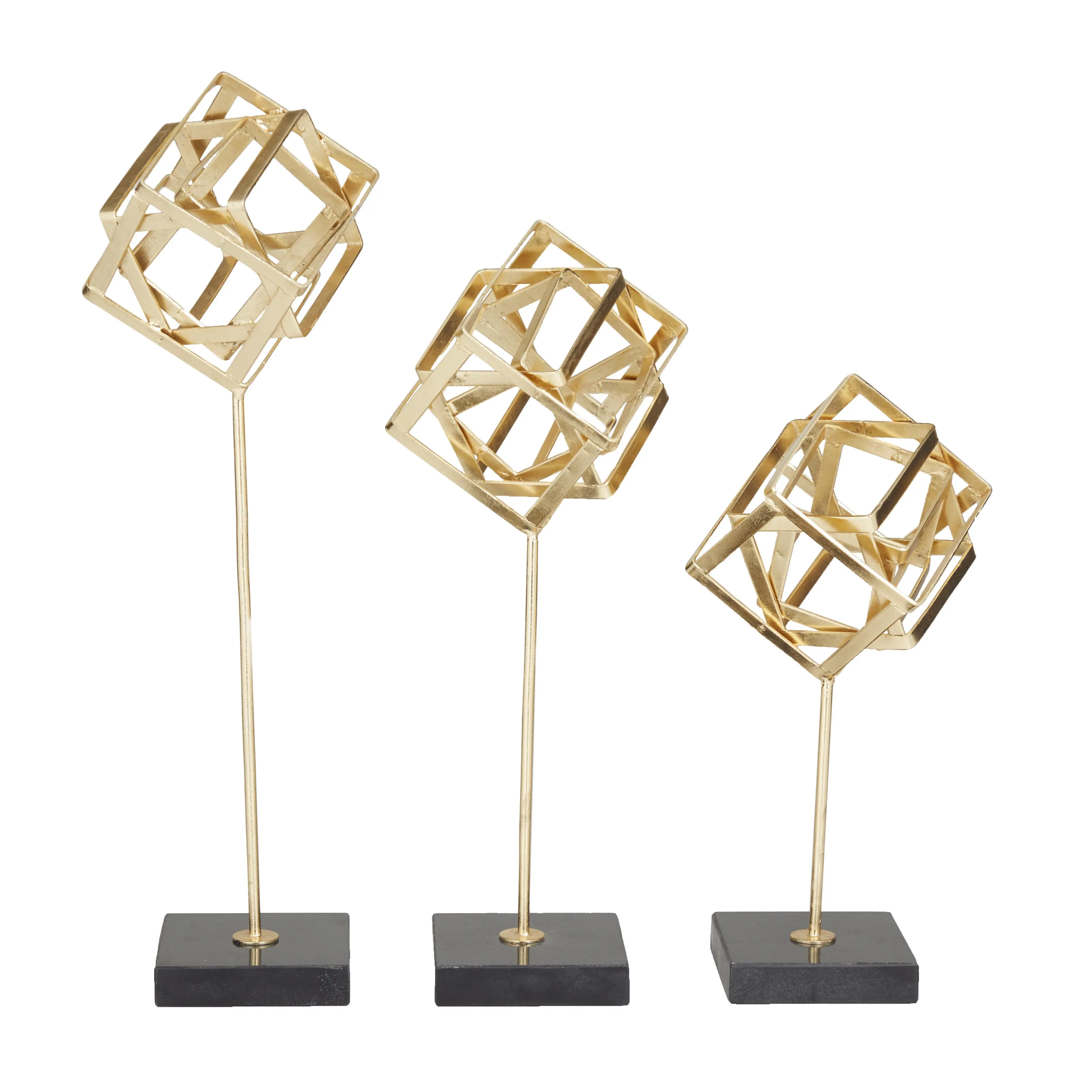 Large 19 Gold and Marble Geometric Decorative Sculpture-1