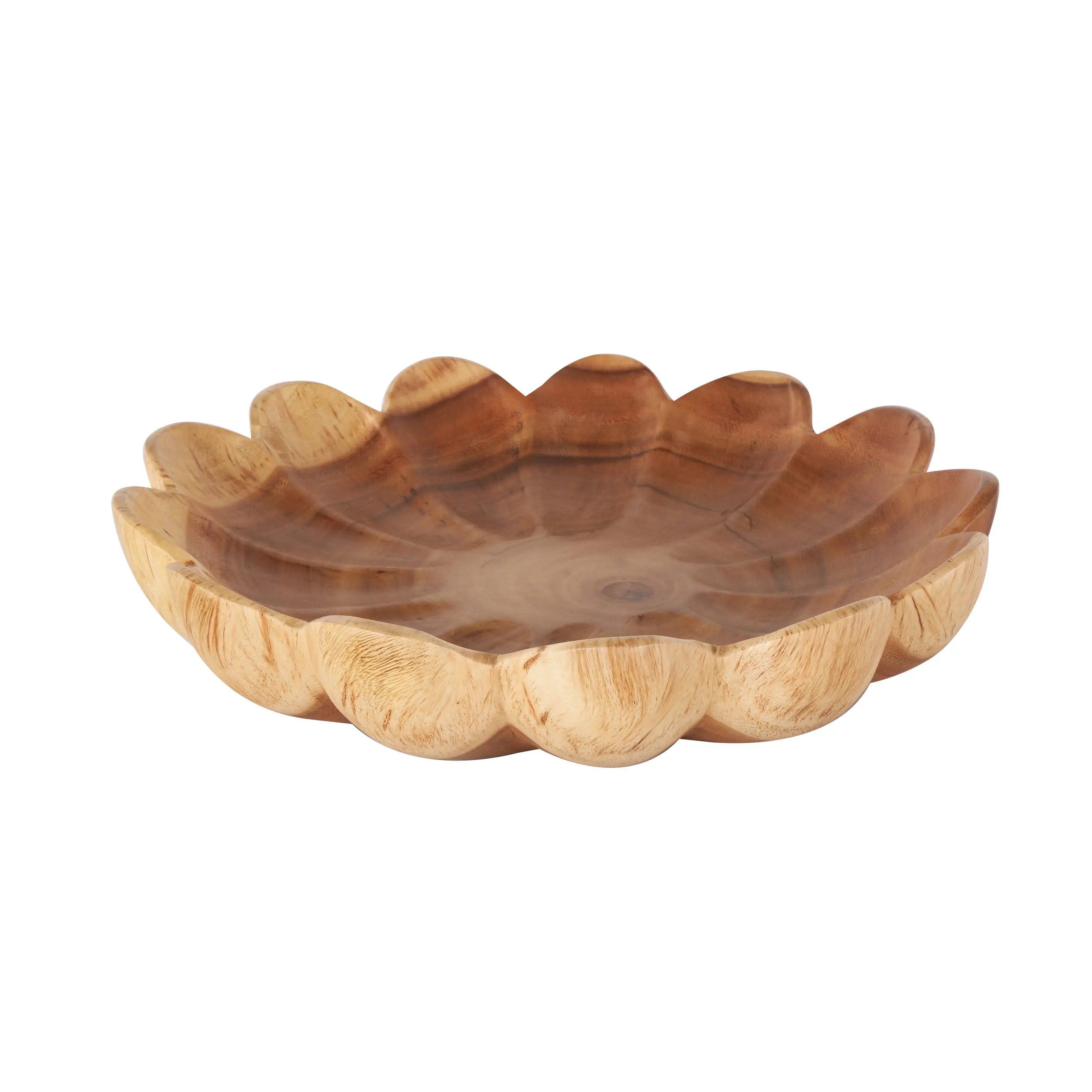 Large Brown Teak Wood Floral Bowl-1