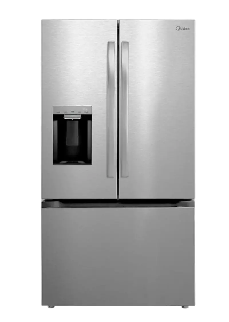 Midea 29 Cu Ft 3‑Door French Door Refrigerator – OneTouch AutoFill with Tall External Ice & Water Dispenser, Stainless Steel