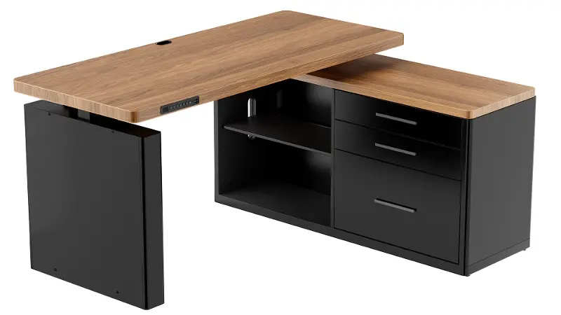 Blake Walnut and Black Sit and Stand L Desk