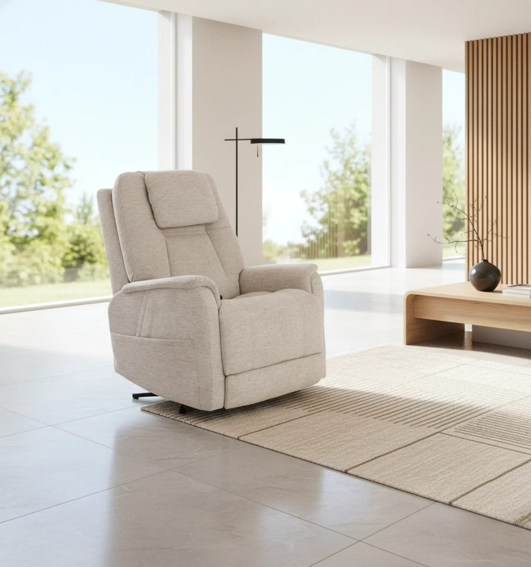 Zecliner 3+ Cream Power Rocker Recliner with Heat and Massage-12