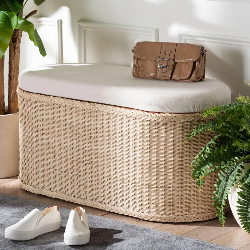 Baird Natural Rattan Oval Storage Bench