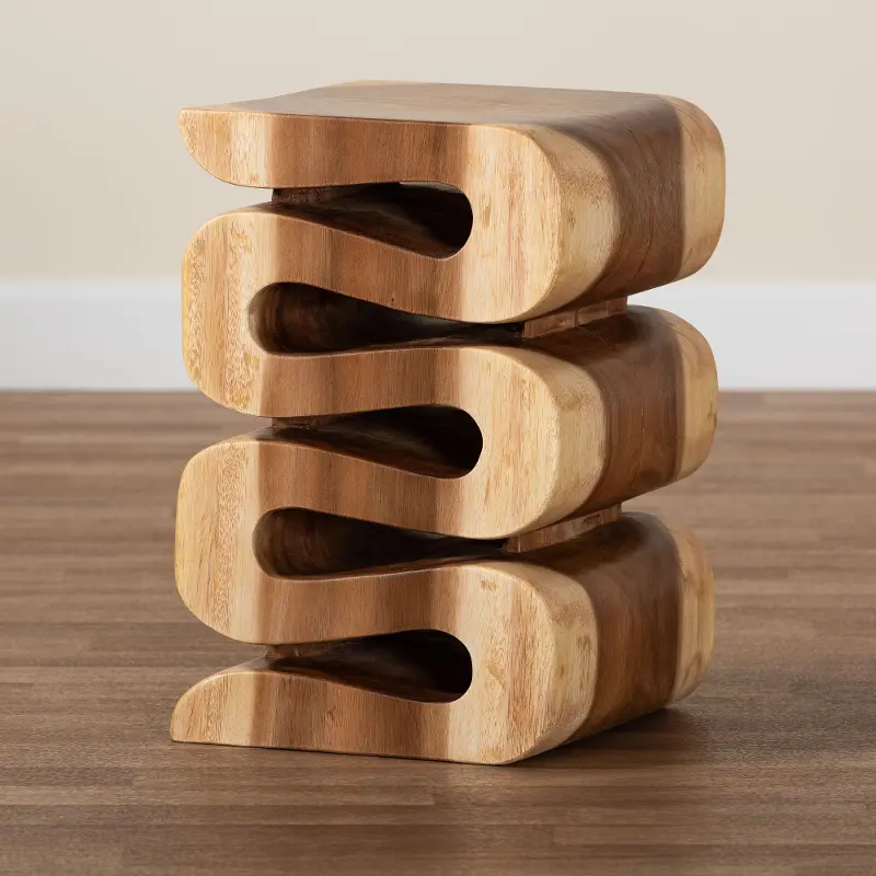 Eliada Hand-Carved Suar Wood Side Table