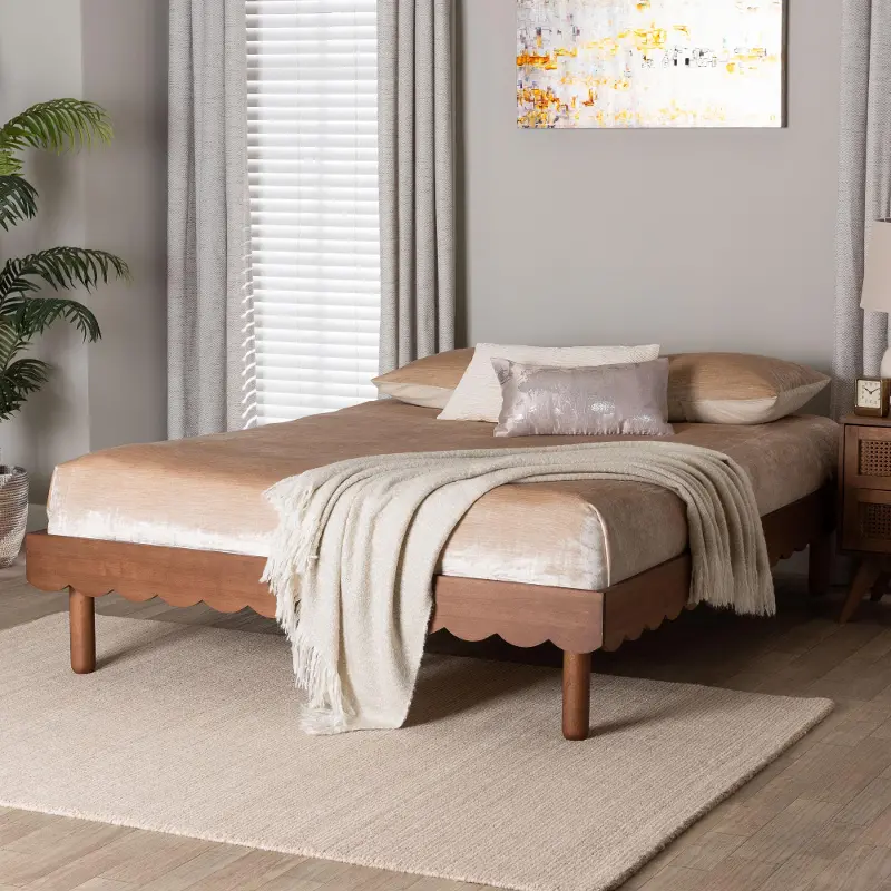 Arianthe Walnut Scalloped Platform Queen Bed
