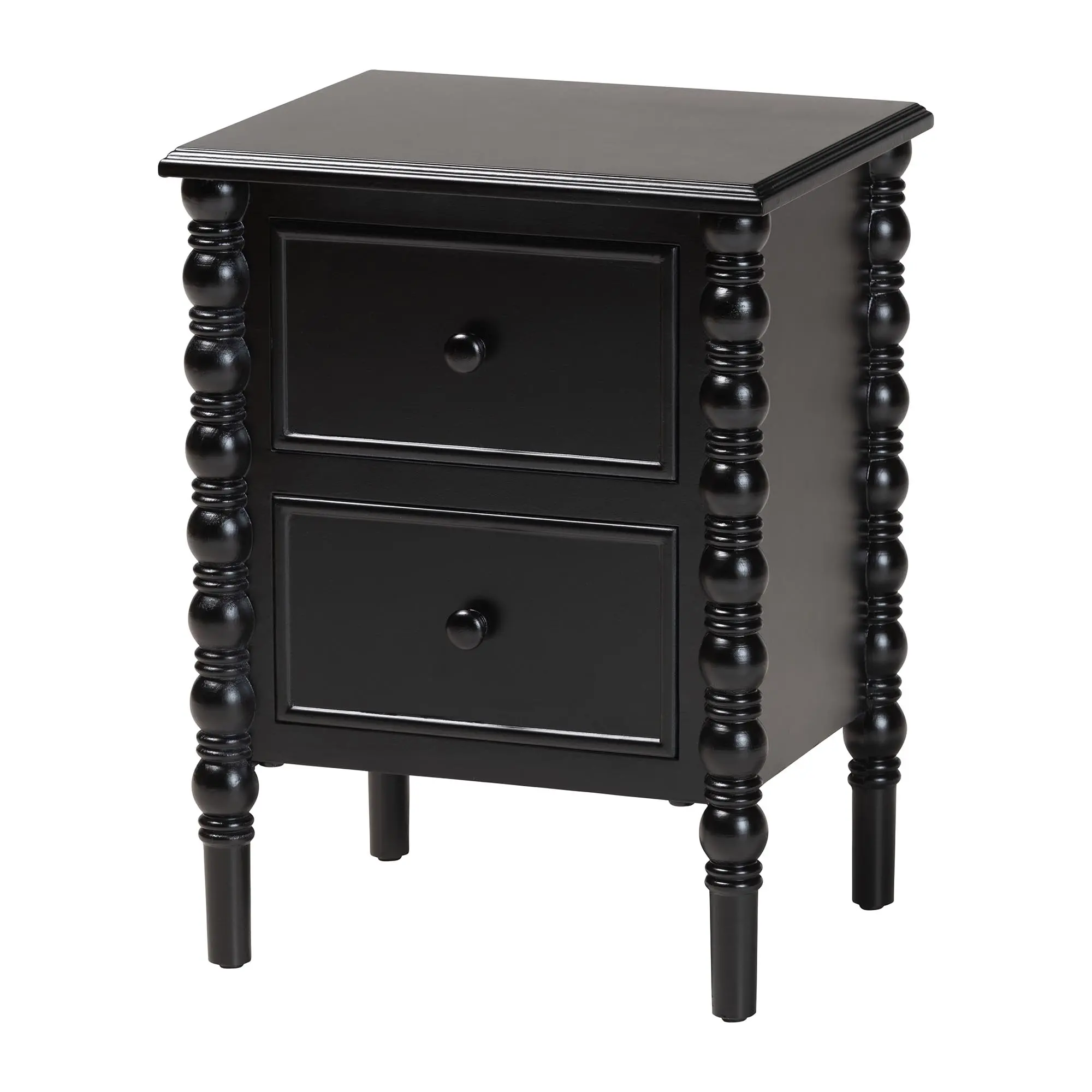 253-14065-RCW Milena Classic Black Wood 2-Drawer End Table with Spindle Legs-3