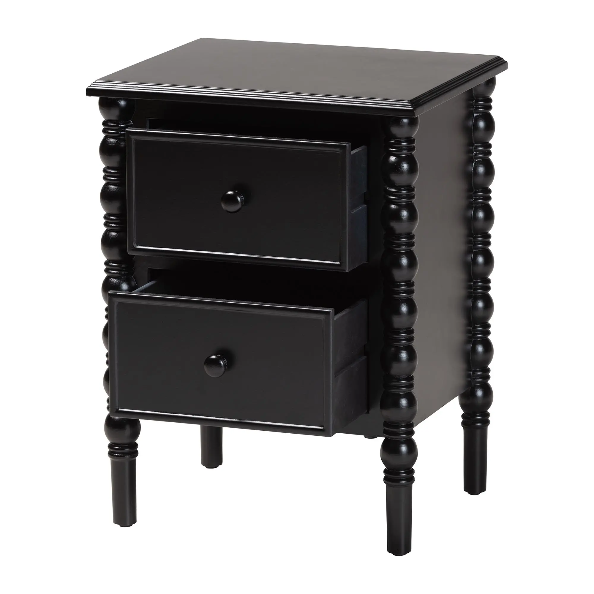 253-14065-RCW Milena Classic Black Wood 2-Drawer End Table with Spindle Legs-4