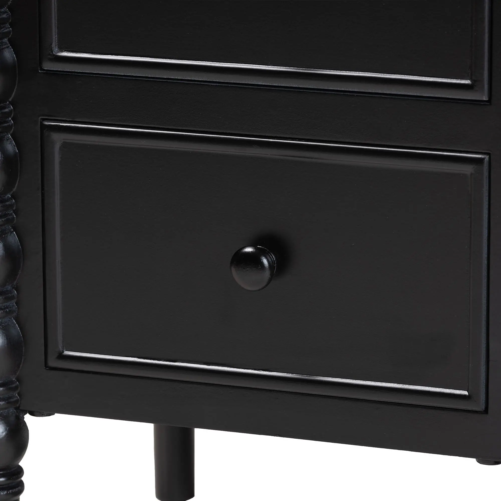 253-14065-RCW Milena Classic Black Wood 2-Drawer End Table with Spindle Legs-7