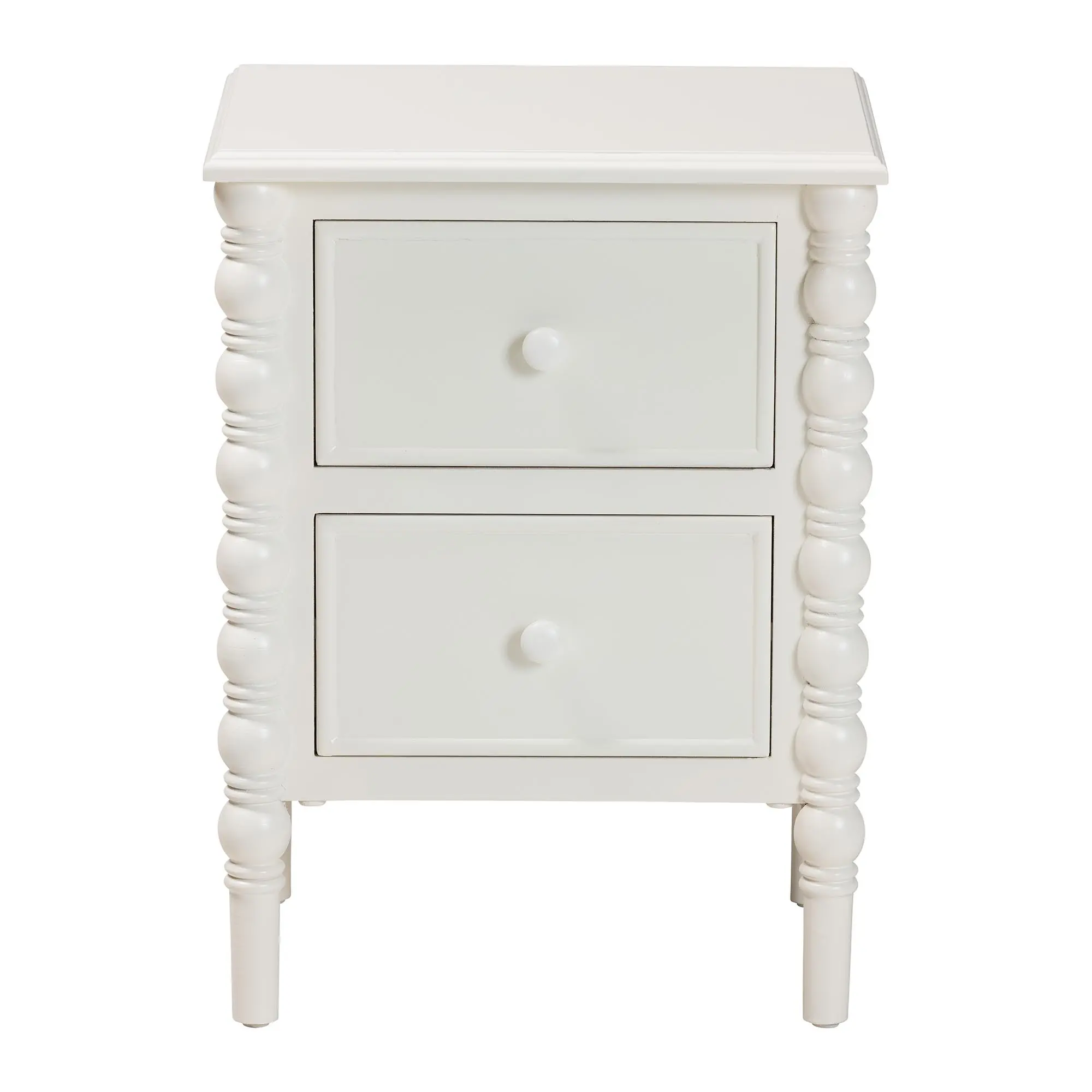 253-14064-RCW Milena Classic White Wood 2-Drawer End Table with Spindle Legs-1