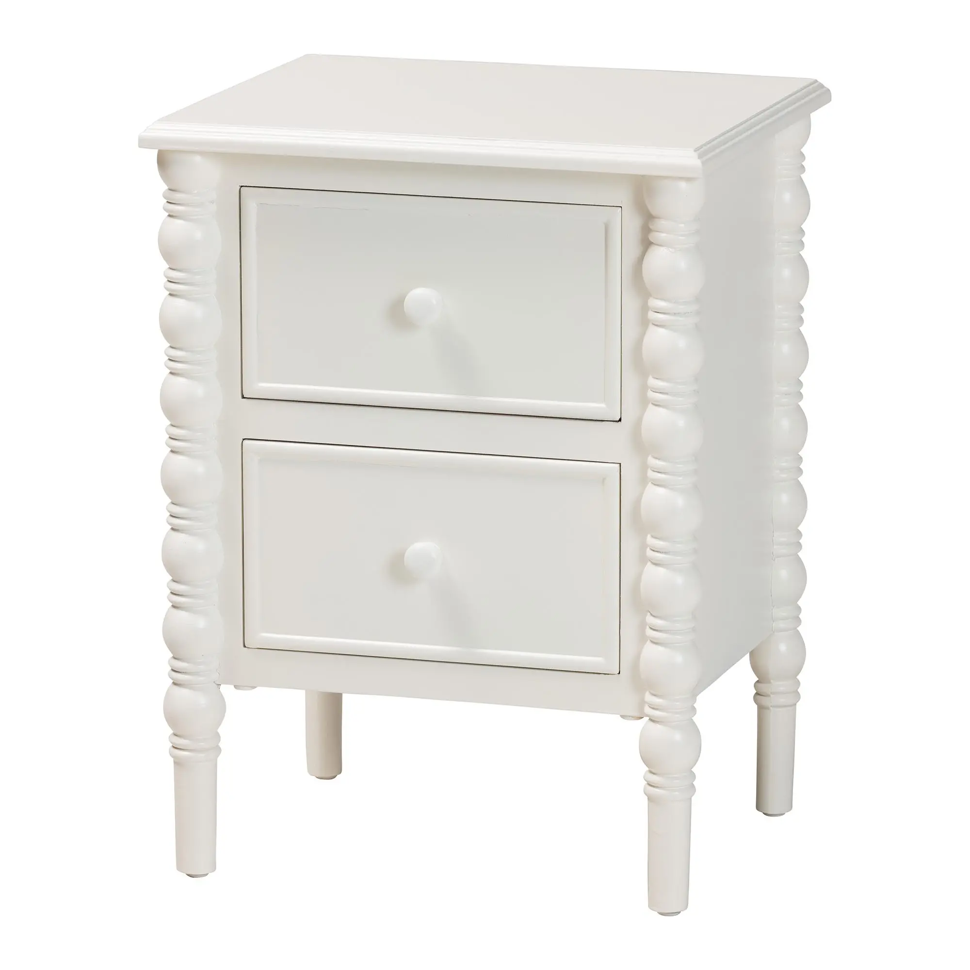 253-14064-RCW Milena Classic White Wood 2-Drawer End Table with Spindle Legs-3