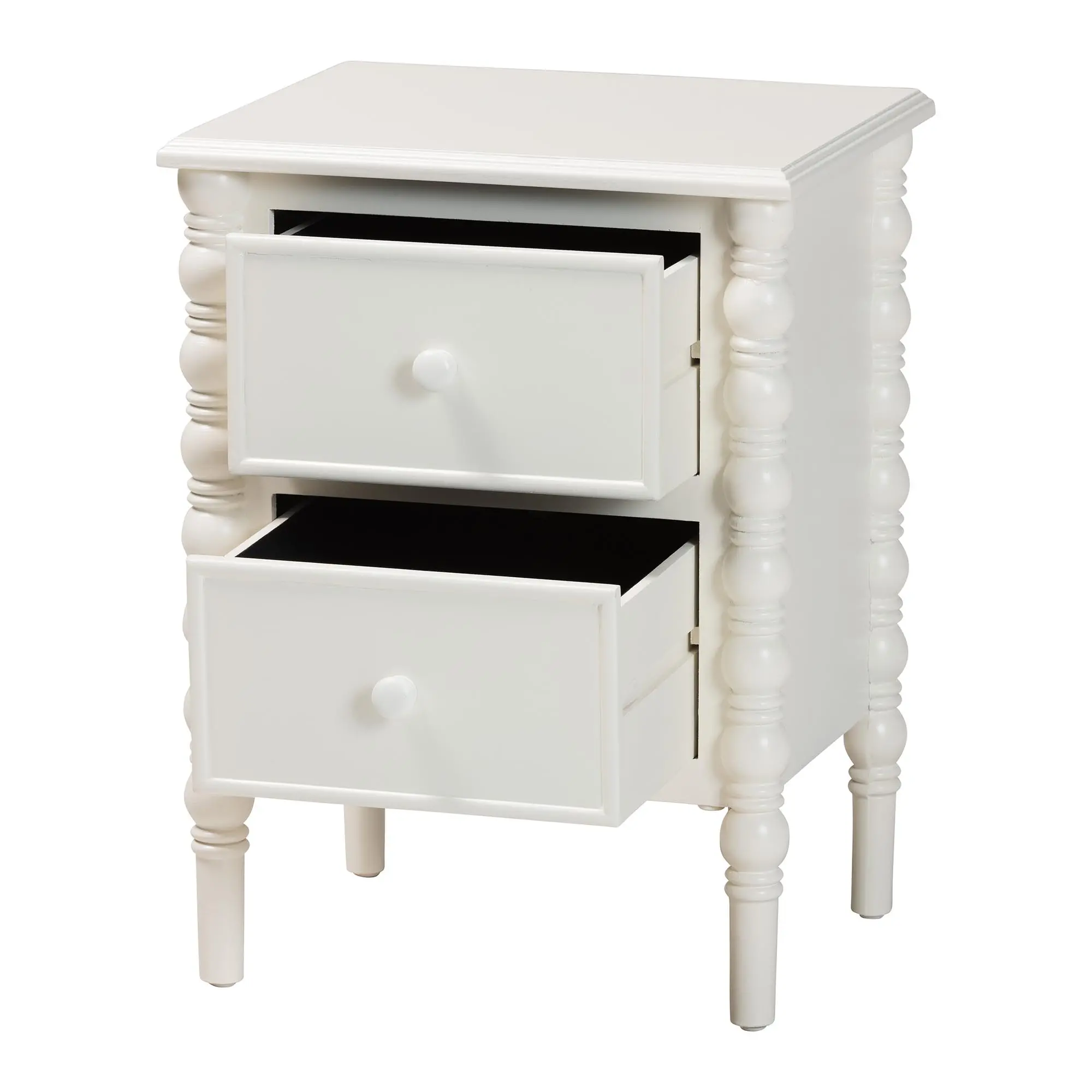 253-14064-RCW Milena Classic White Wood 2-Drawer End Table with Spindle Legs-4