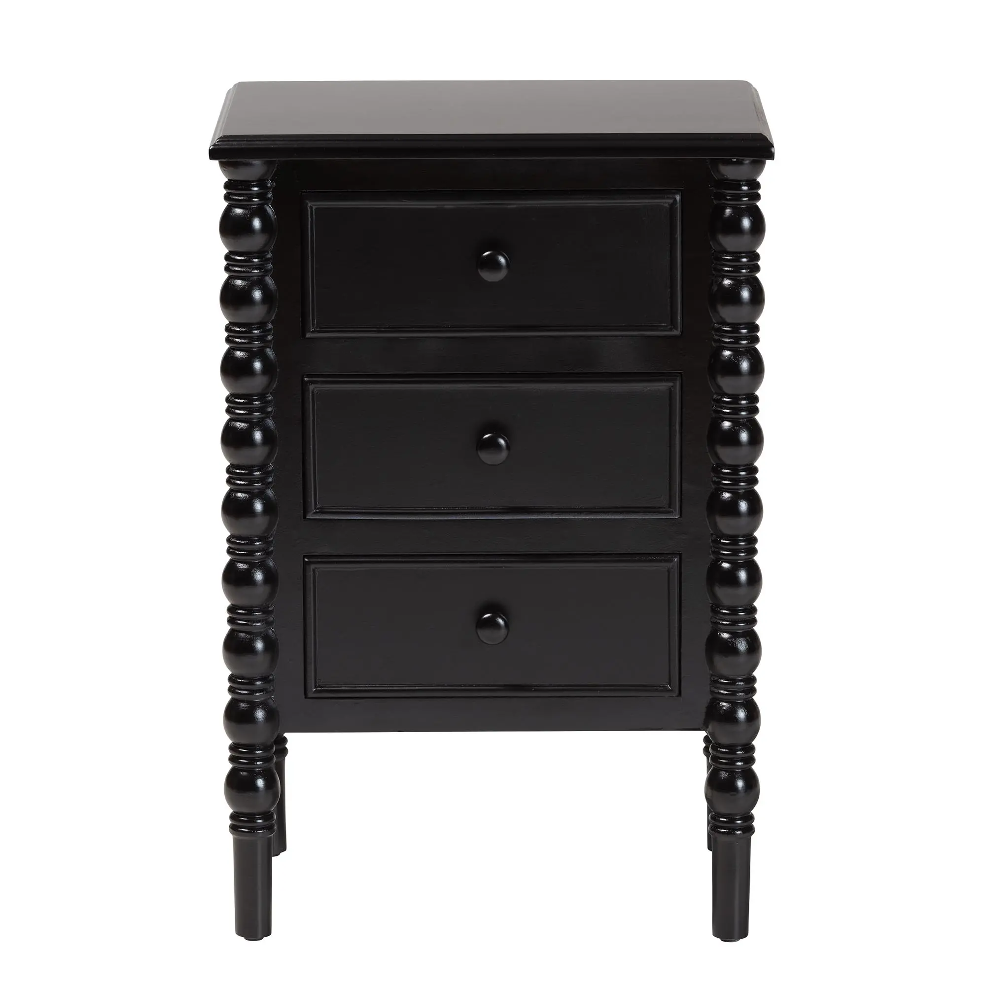 253-14067-RCW Milena Classic Black Wood 3-Drawer End Table with Spindle Legs-1