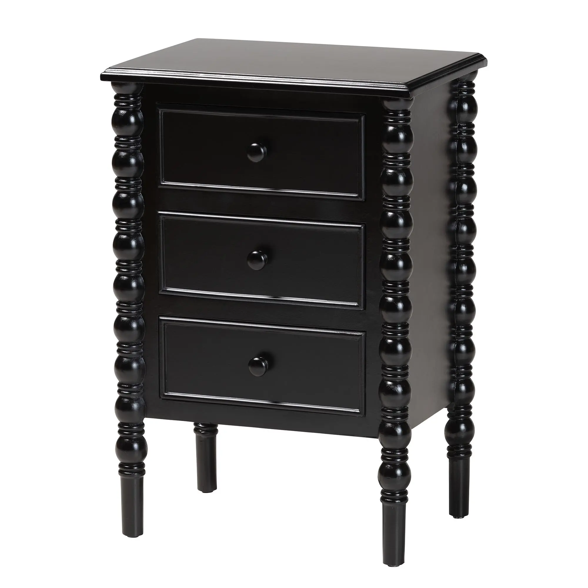 253-14067-RCW Milena Classic Black Wood 3-Drawer End Table with Spindle Legs-3